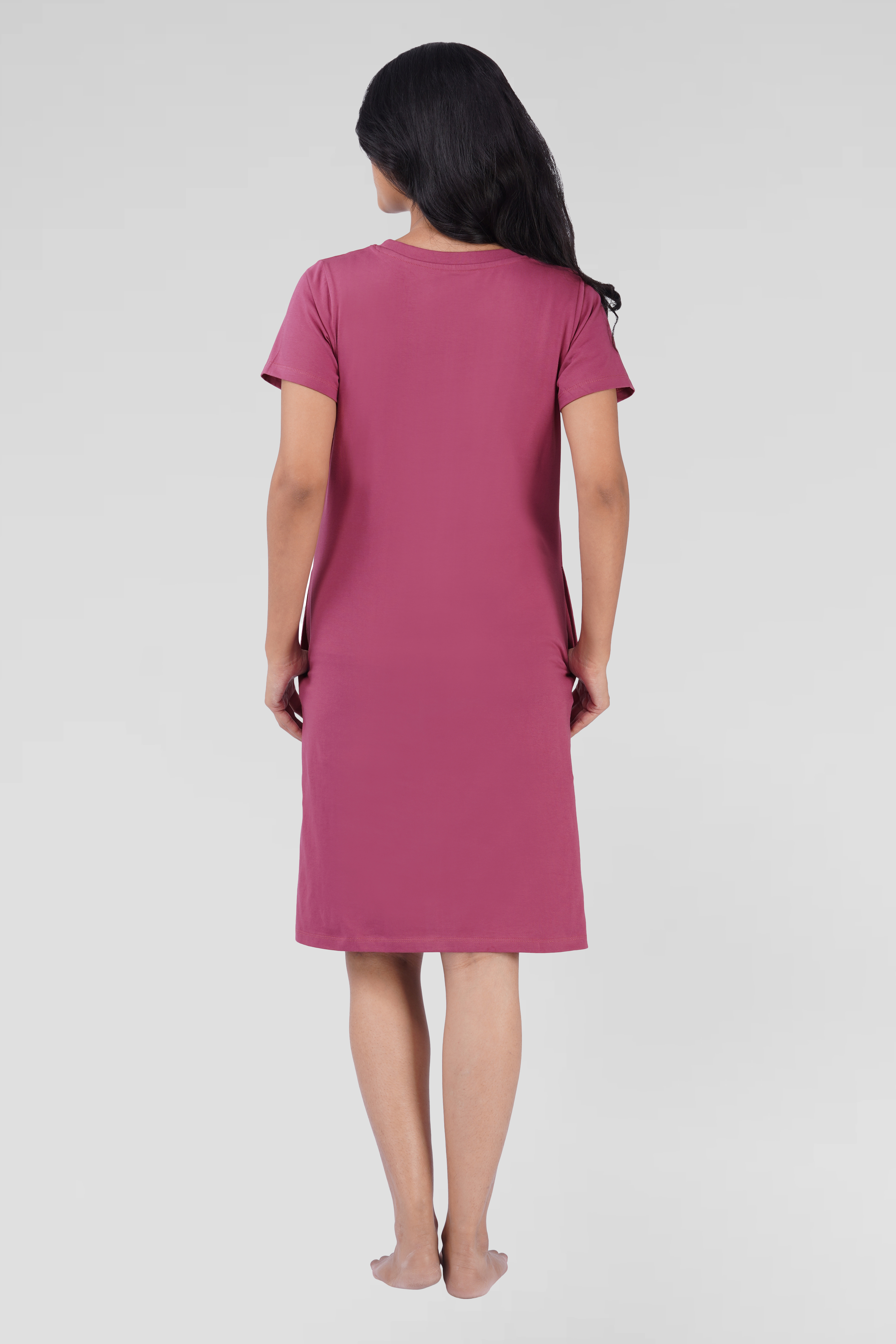 Onion Pink Cotton Printed T-Shirt Nightdress
