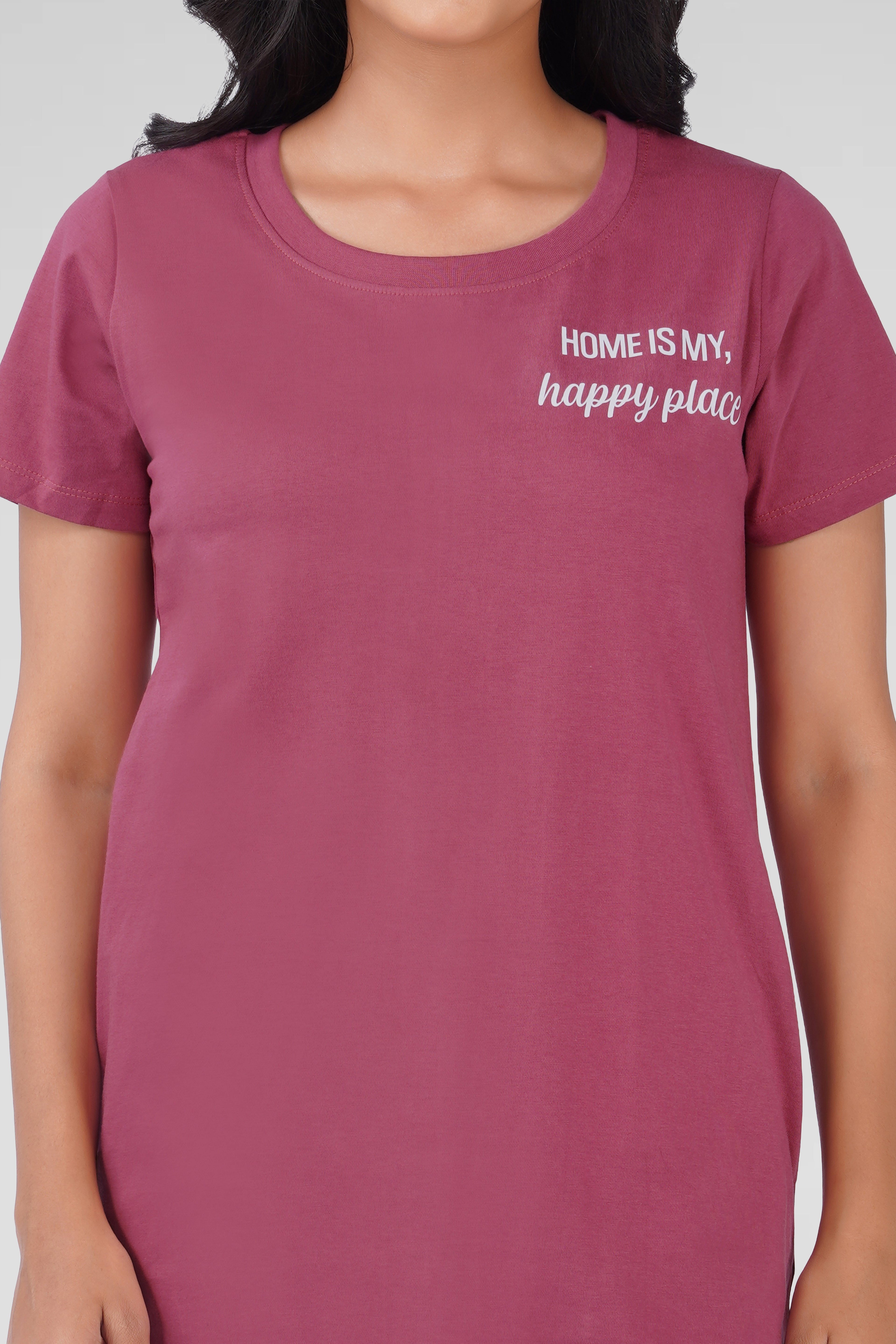 Onion Pink Cotton Printed T-Shirt Nightdress