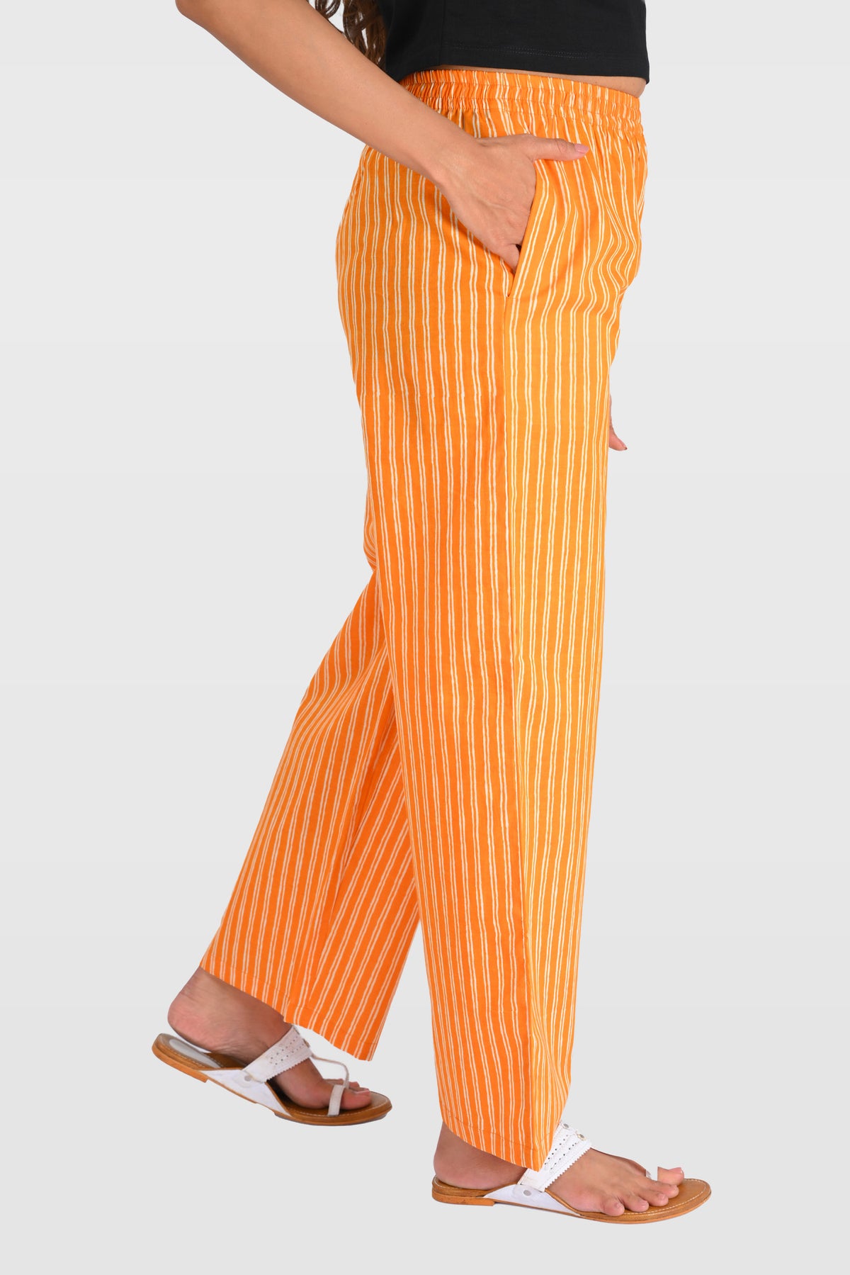 Orange Cotton Printed Kurta Set