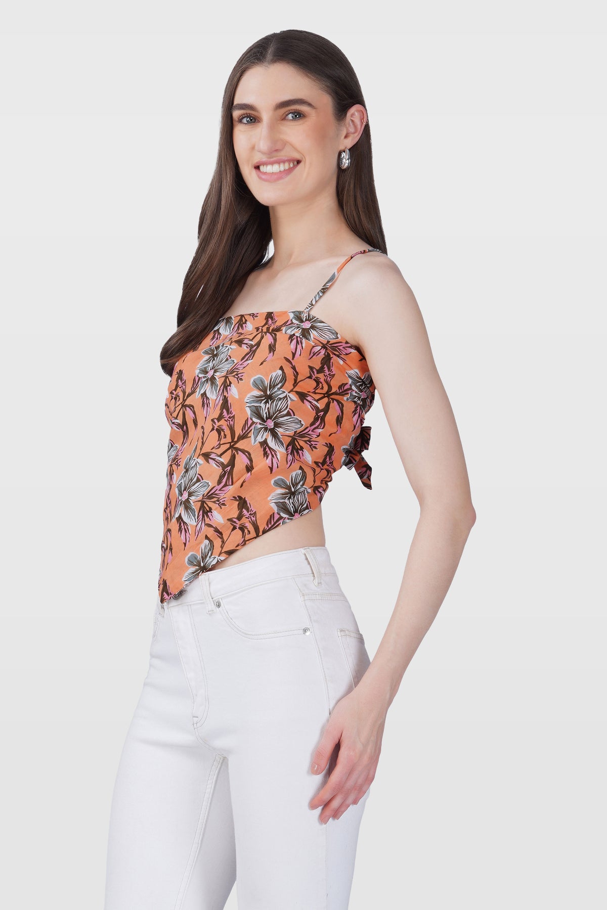 Orange Cotton Printed Scarf Top