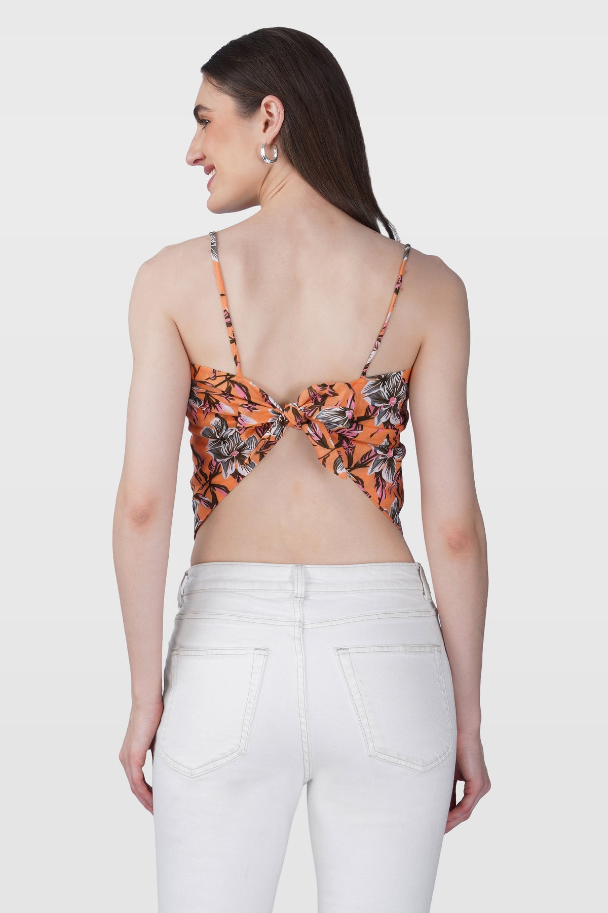 Orange Cotton Printed Scarf Top