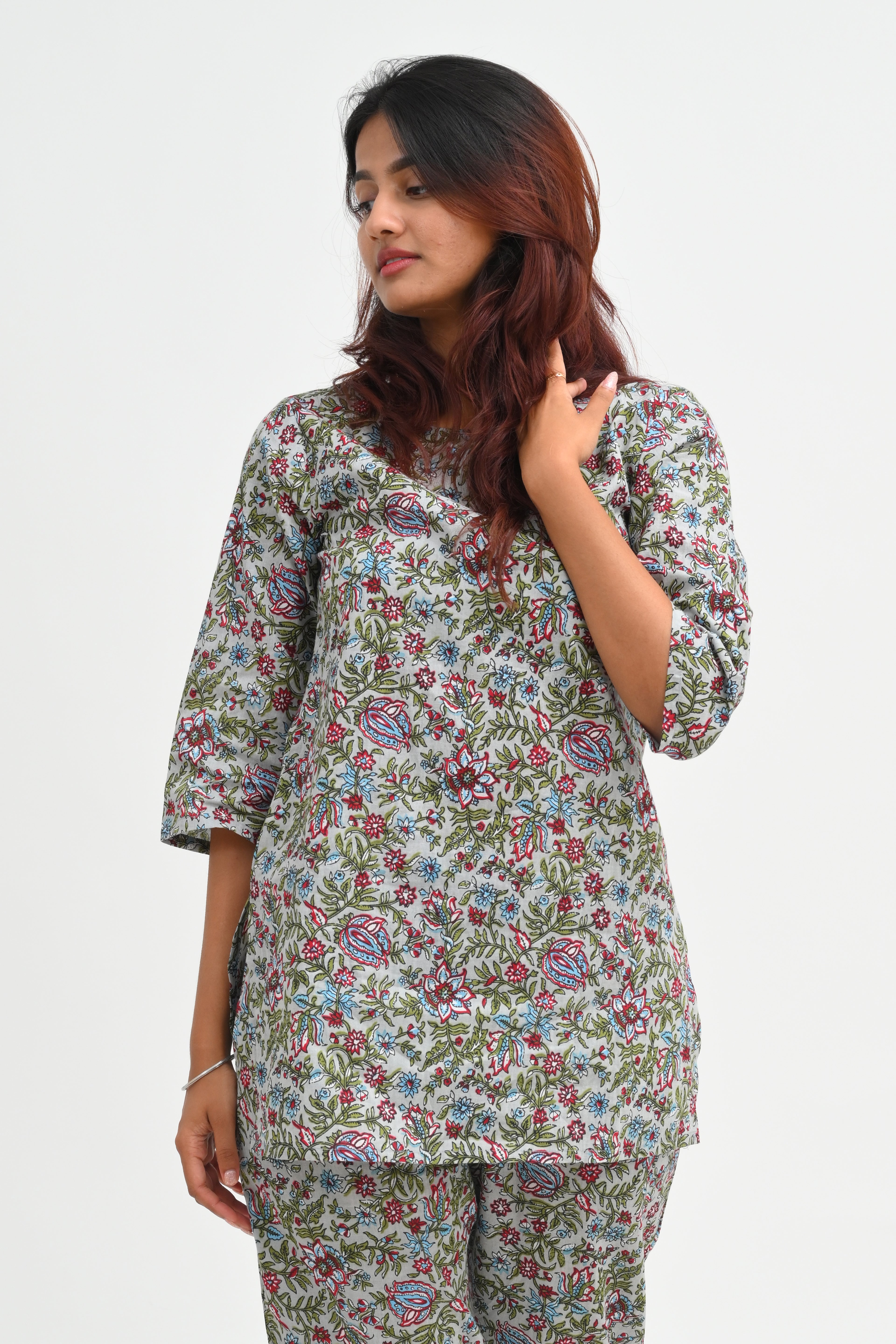 Paris White Cotton Printed Pyjama Set