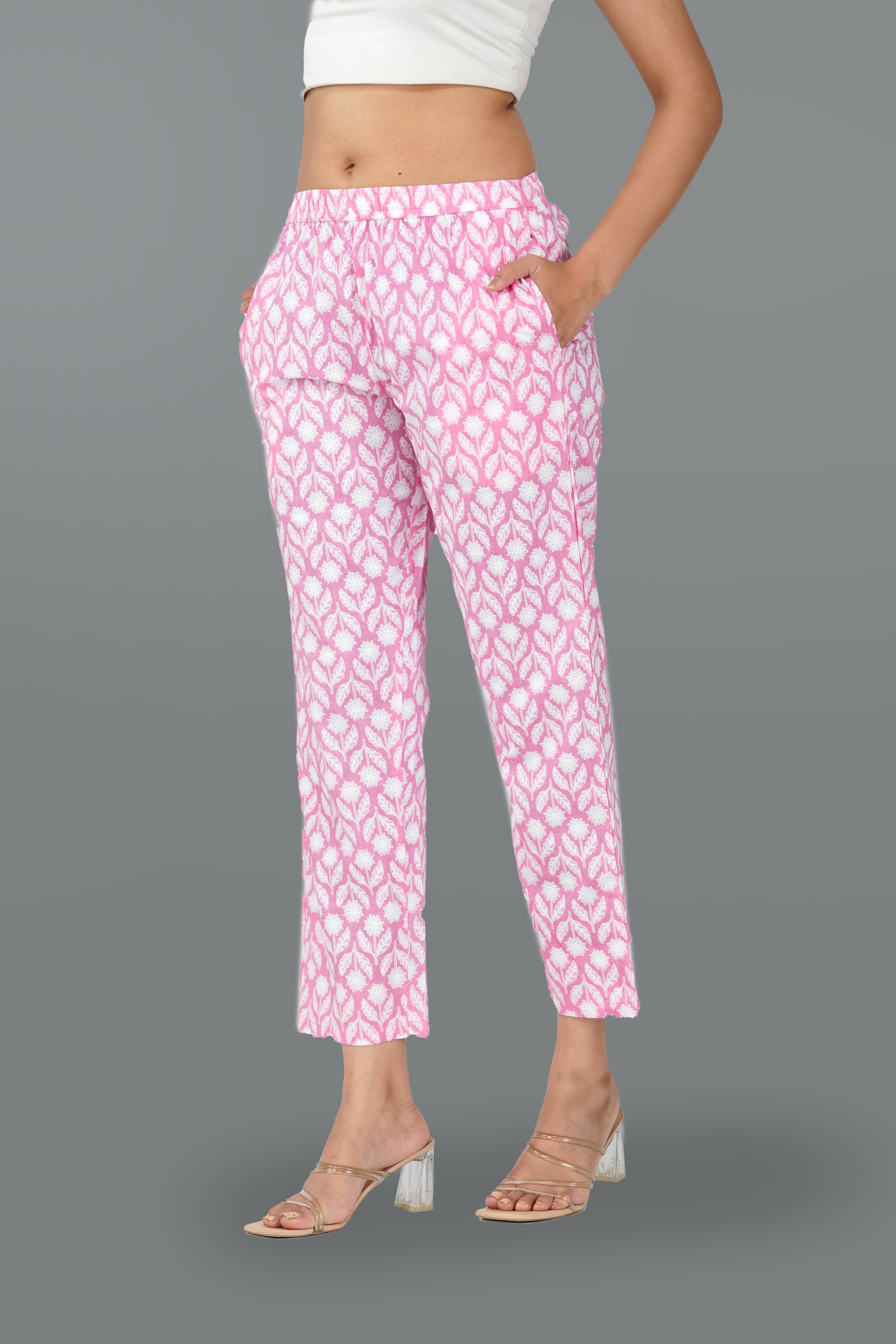 Light Pink Cotton Printed Bottom