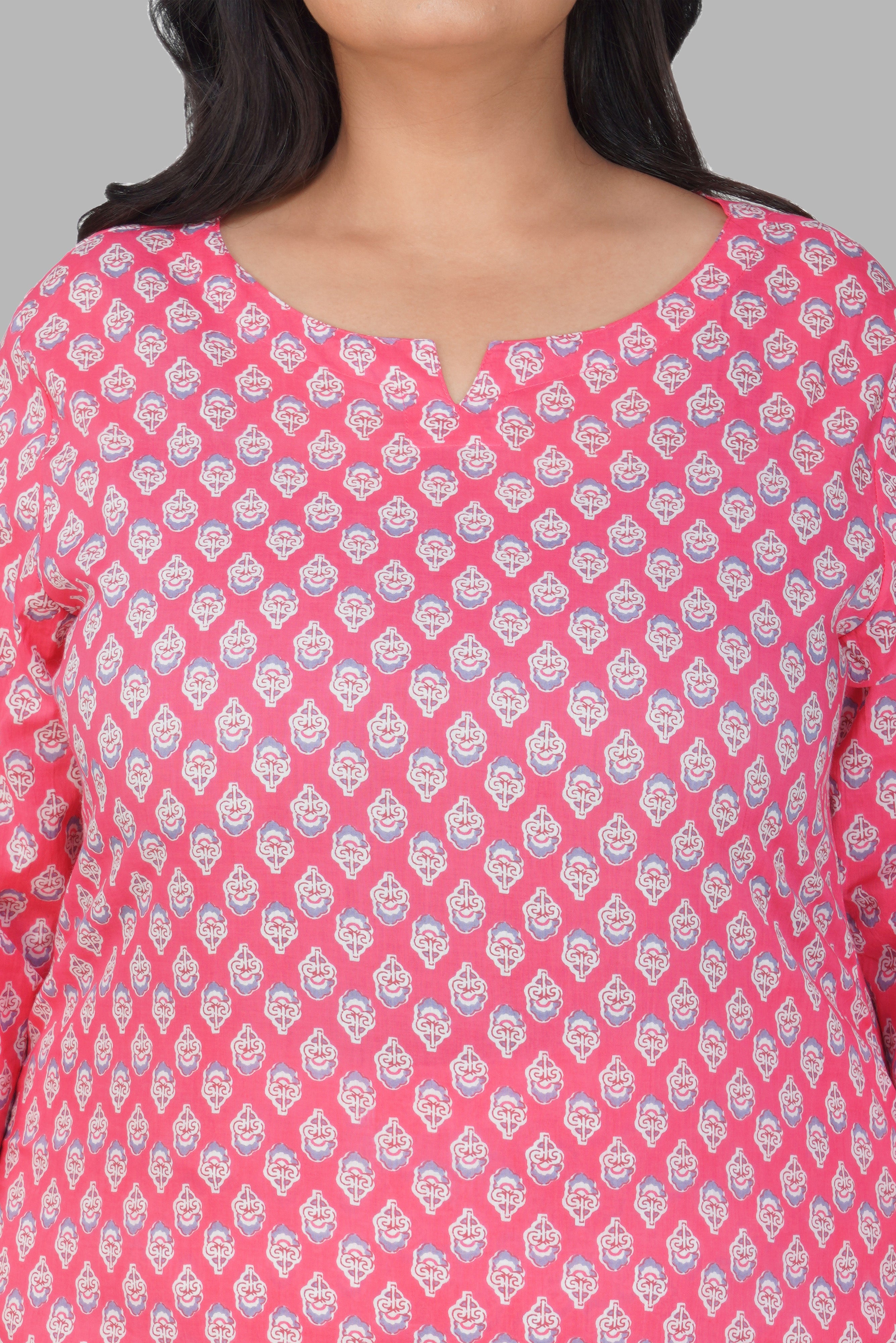 Pink Plus Size Cotton Printed Kurti