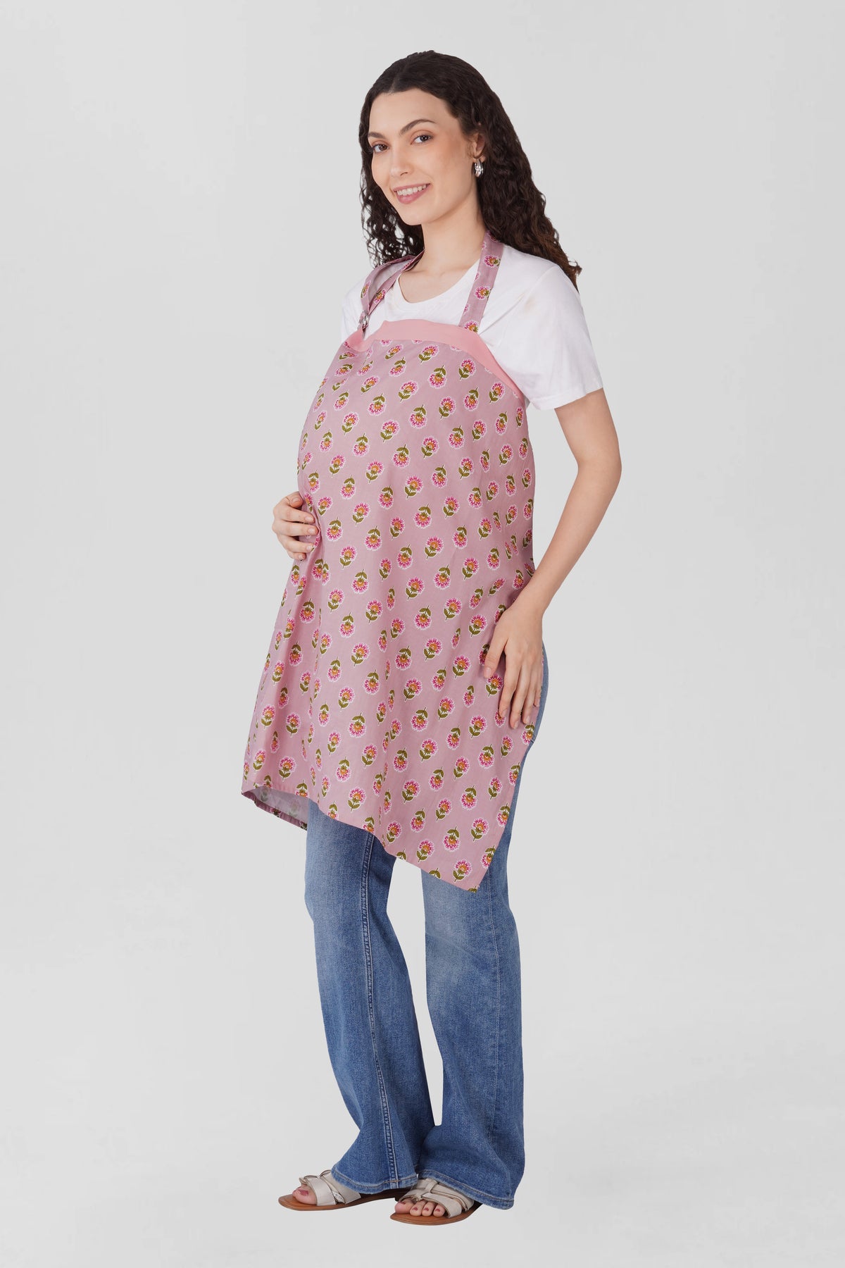 Pale Pink Cotton Printed Feeding Apron