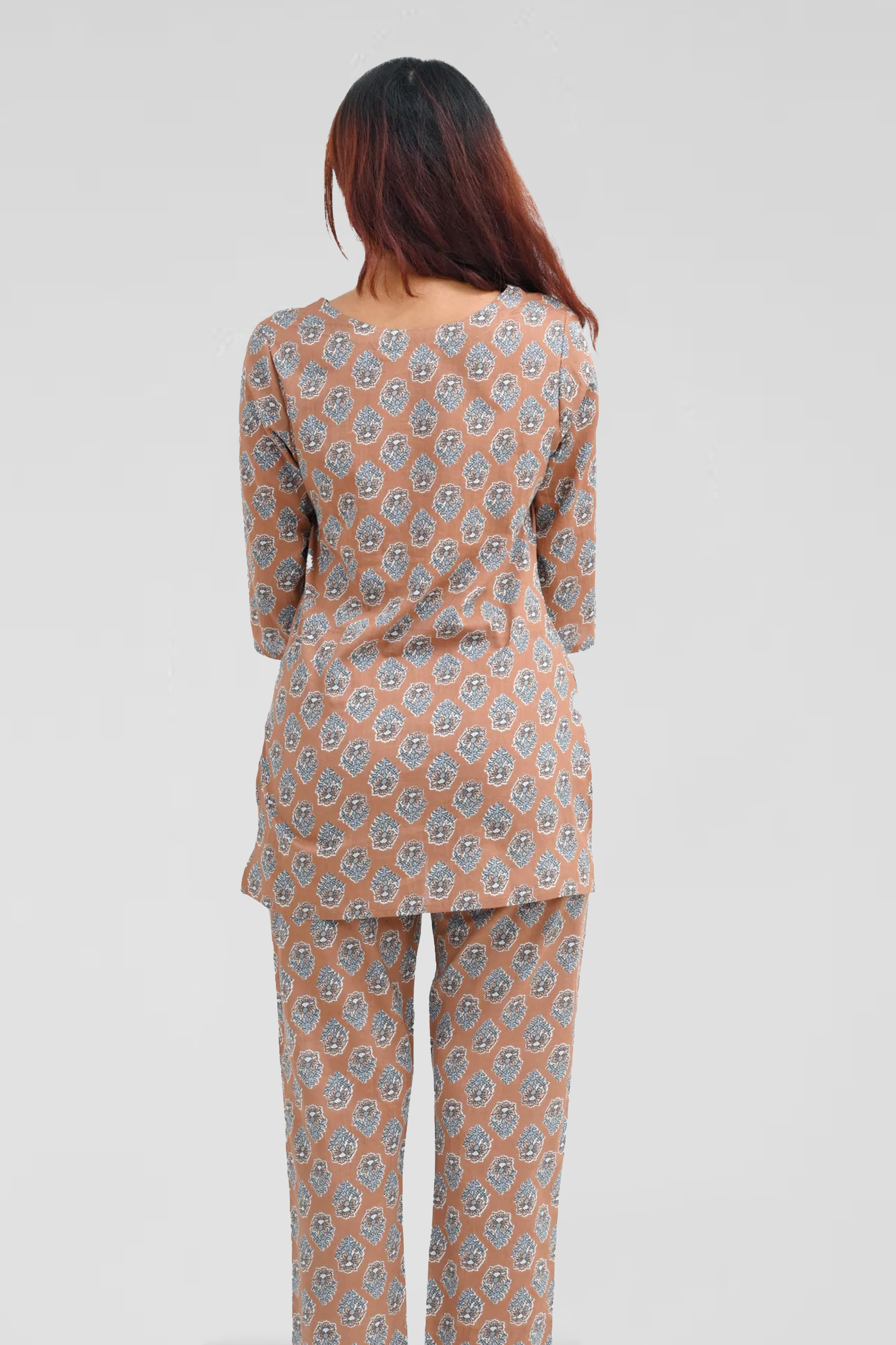 Pastel Brown Cotton Printed Pyjama Set