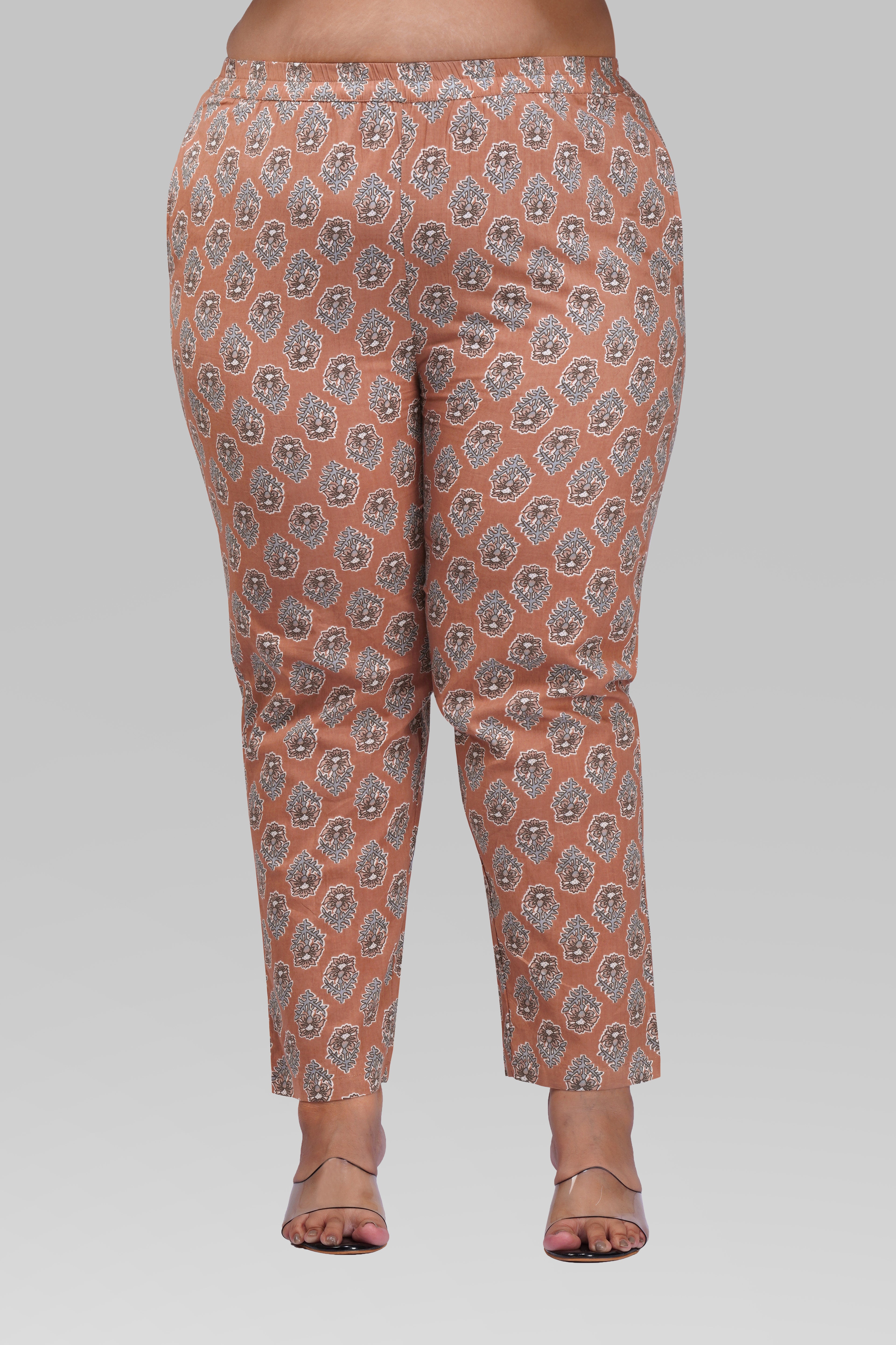 Pastel Brown Plus Size Cotton Printed Pyjama Set
