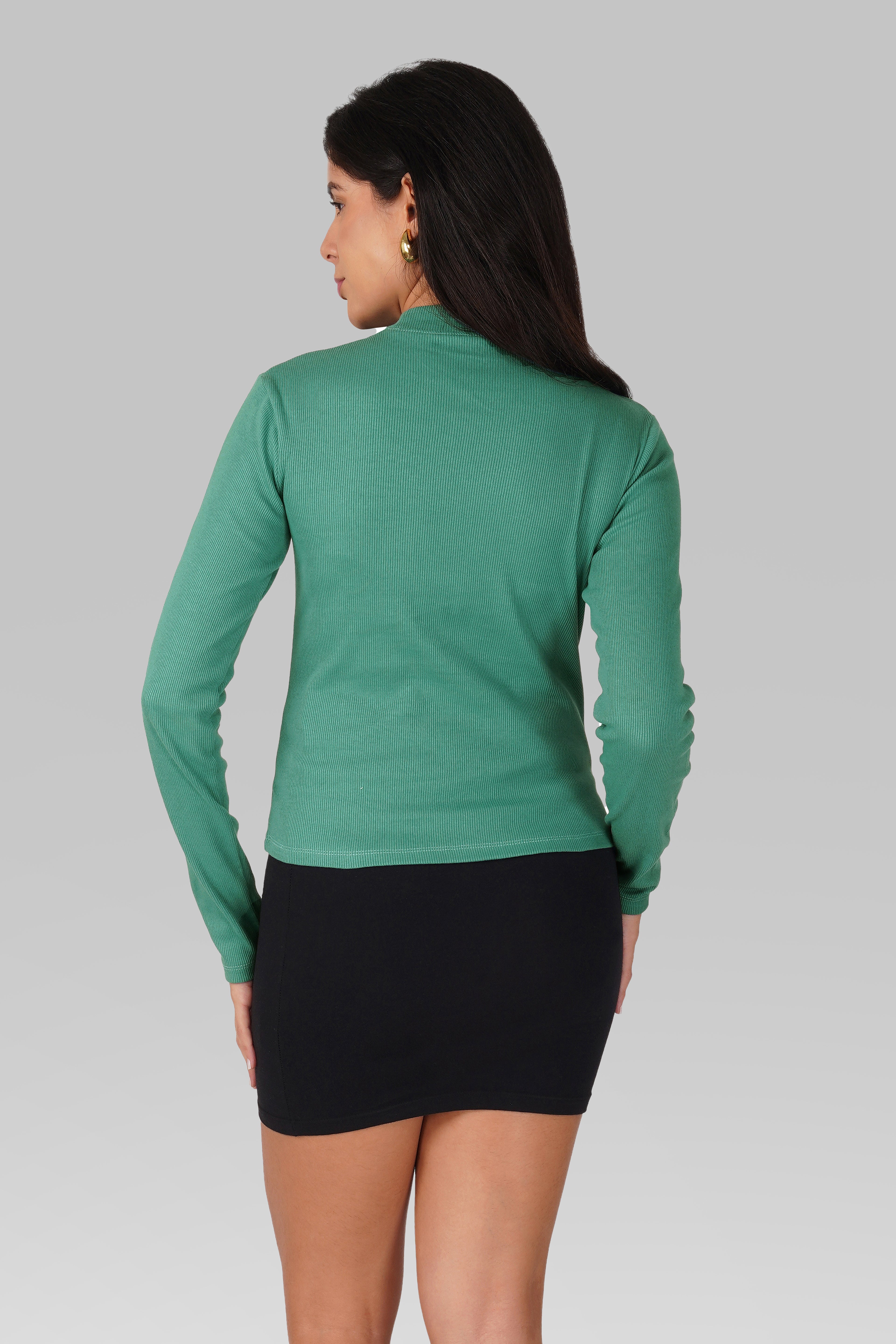 Pine Green Ribbed Mock Neck Long Sleeve Top