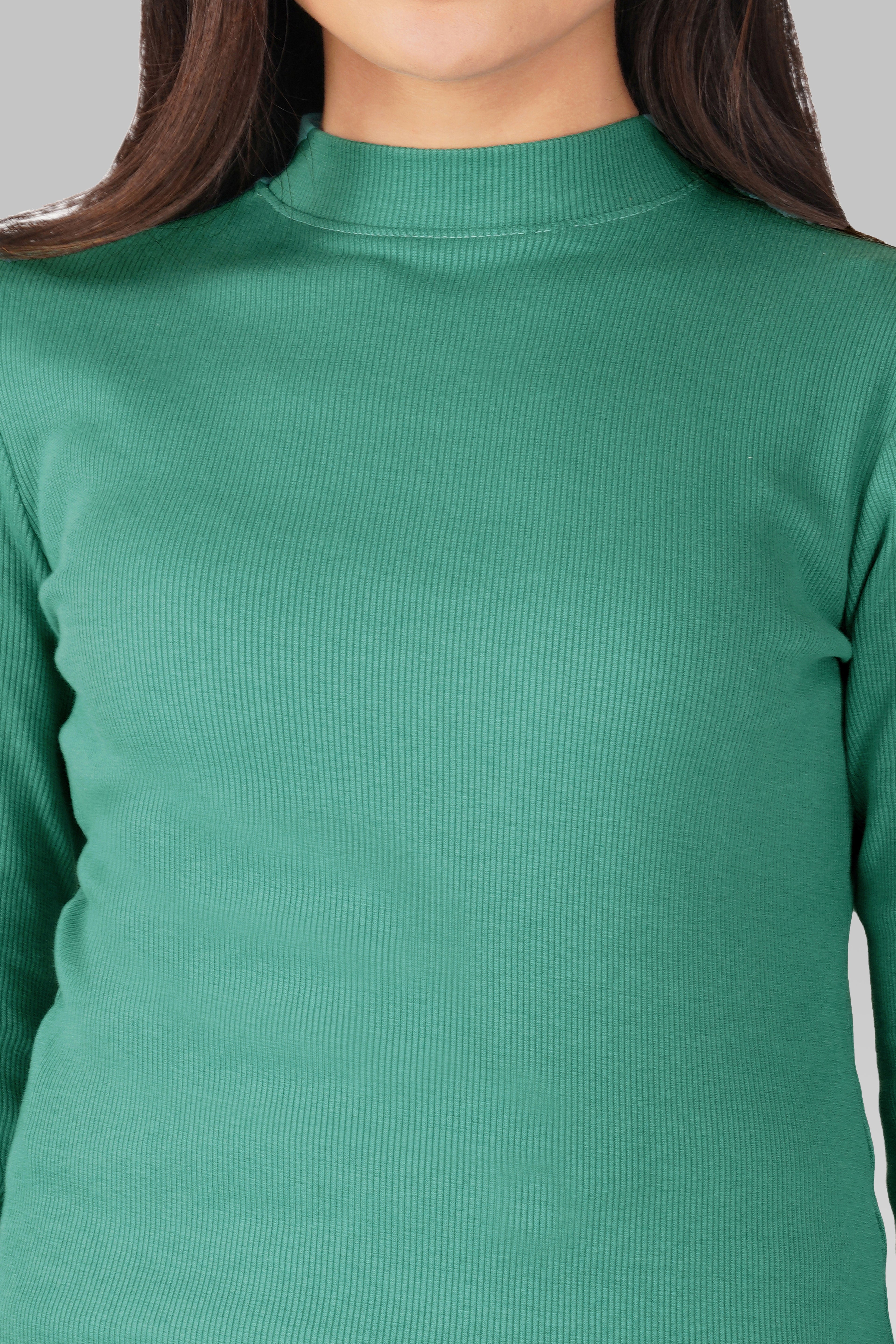 Pine Green Ribbed Mock Neck Long Sleeve Top