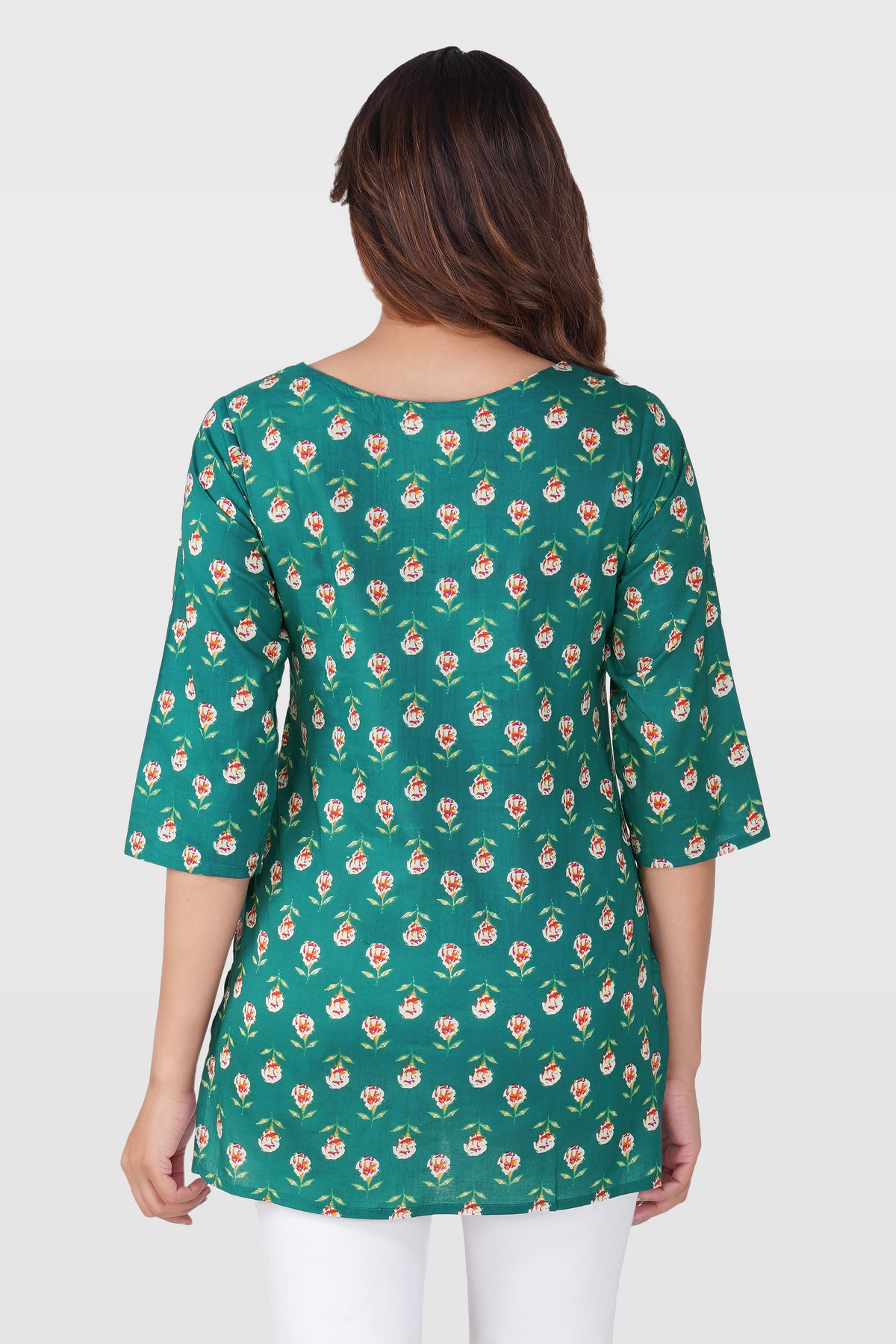 Pine Green Cotton Printed Kurti