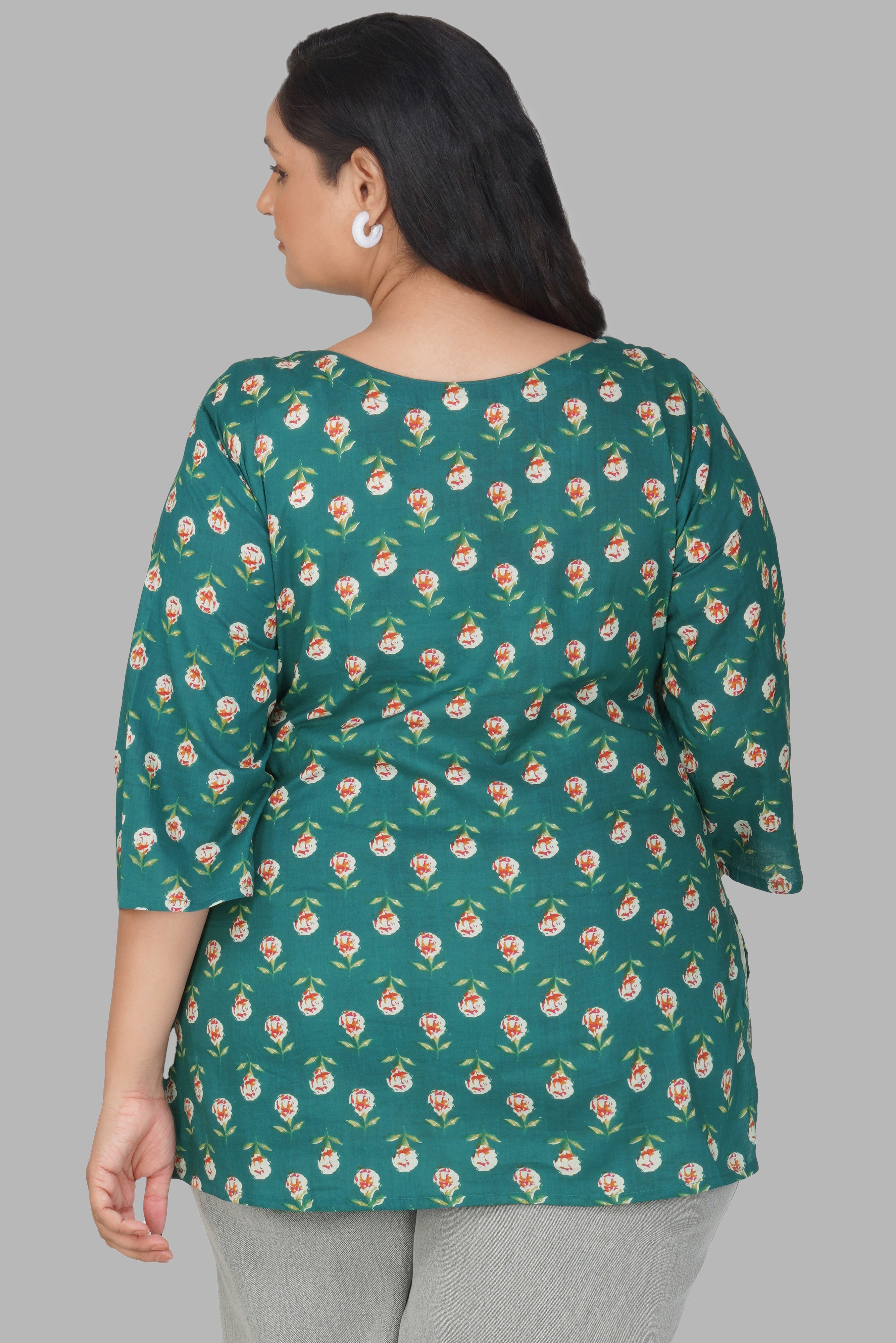 Pine Green Plus Size Cotton Printed Kurti