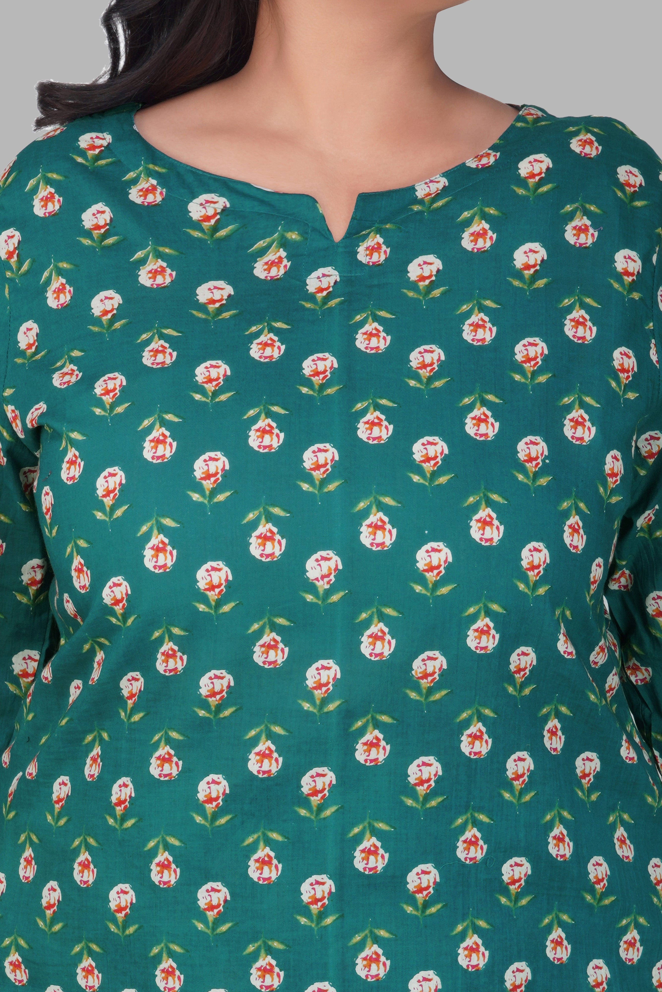 Pine Green Plus Size Cotton Printed Kurti