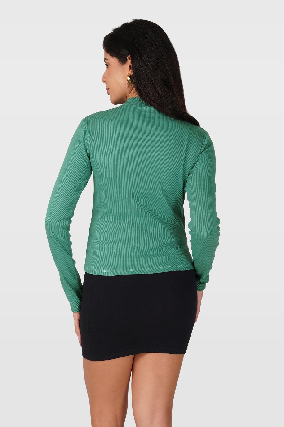 Pine Green Ribbed Mock Neck Long Sleeve Top