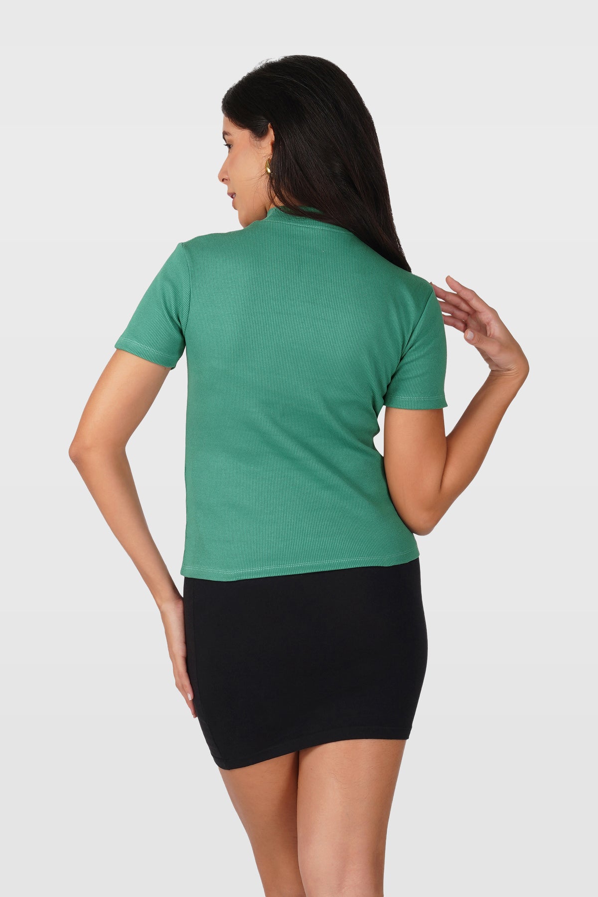 Pine Green Ribbed Mock Neck Long Sleeve Top