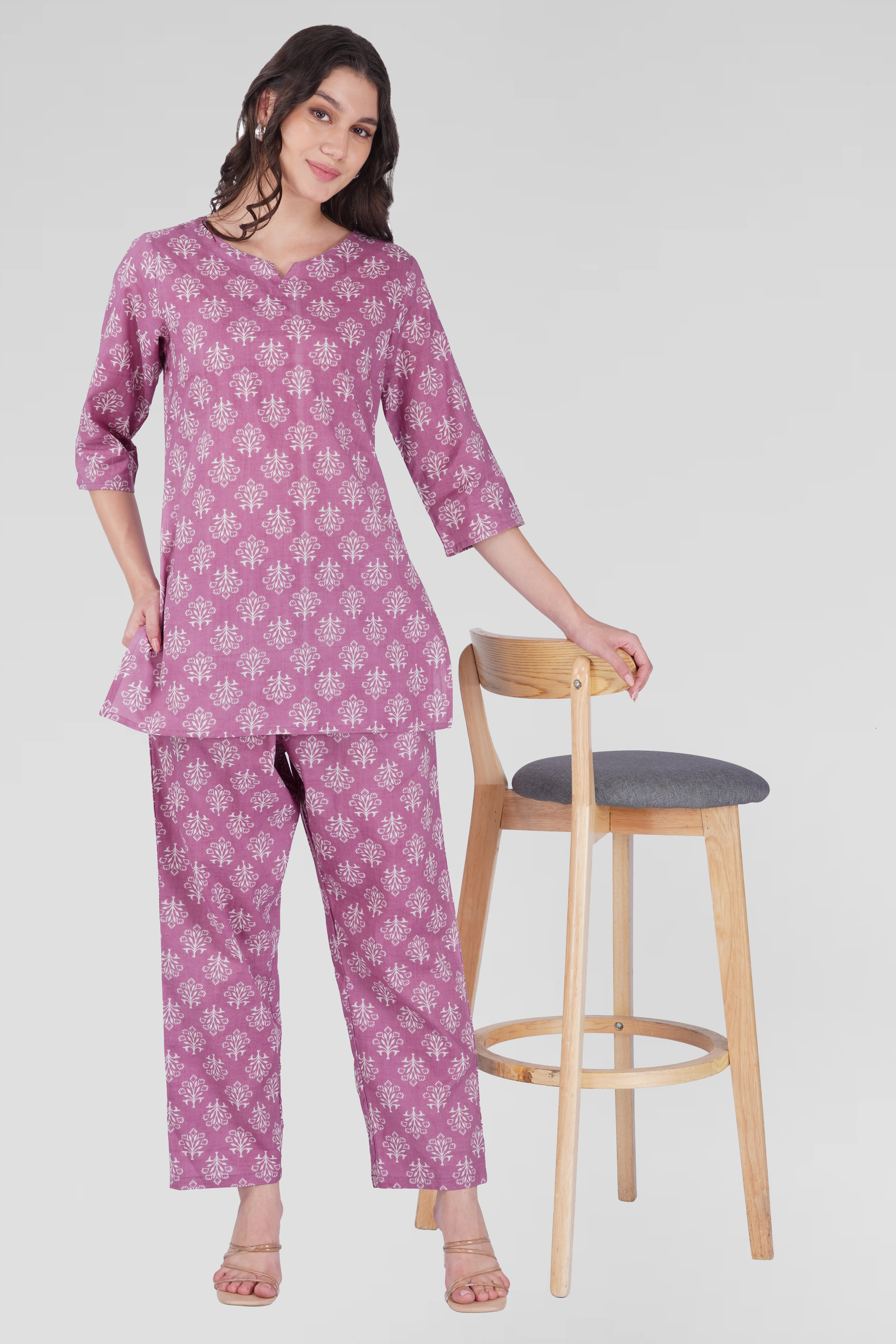 Pink Cotton Printed Pyjama Set