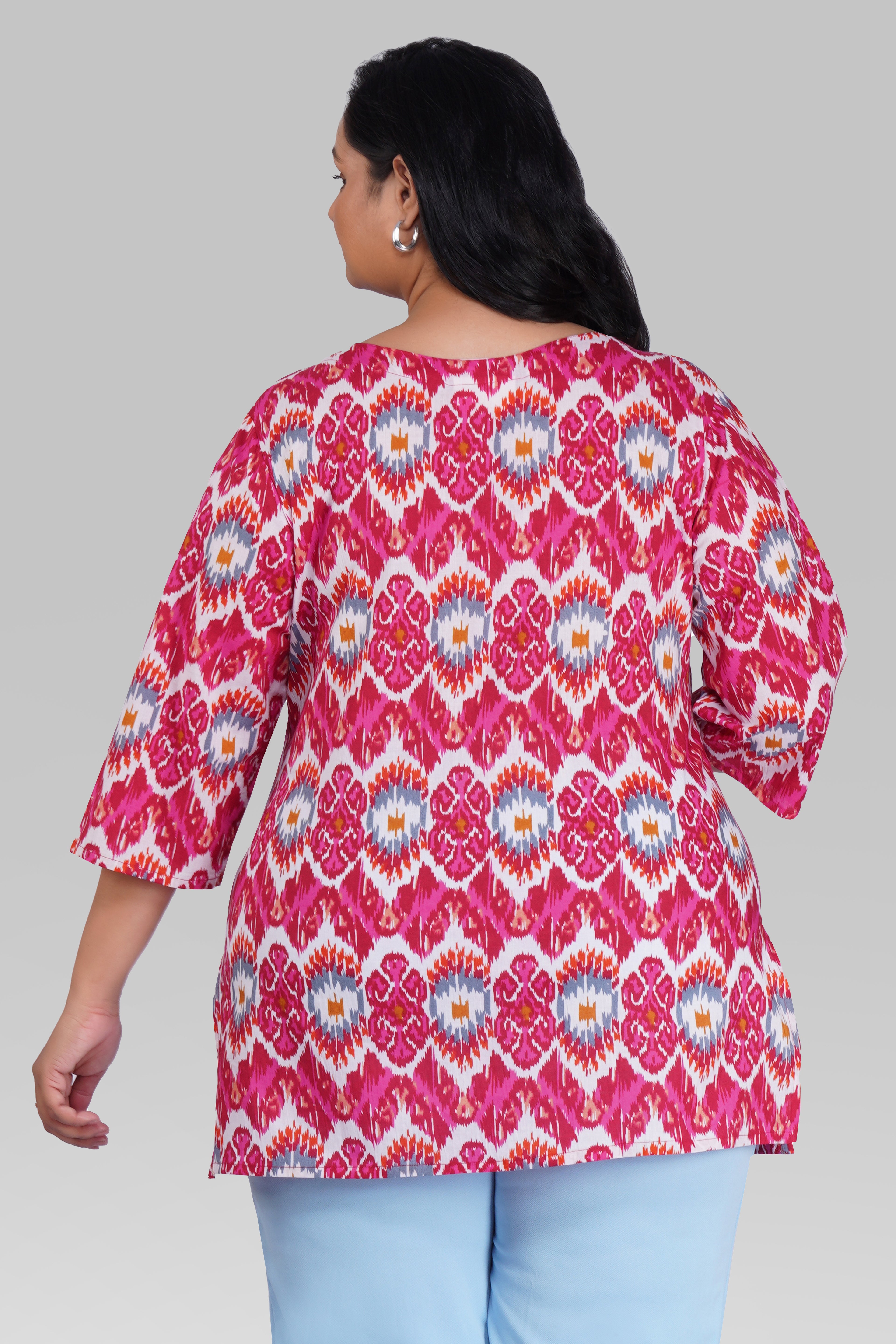 Pink Ikat Plus Size Cotton Printed Kurti