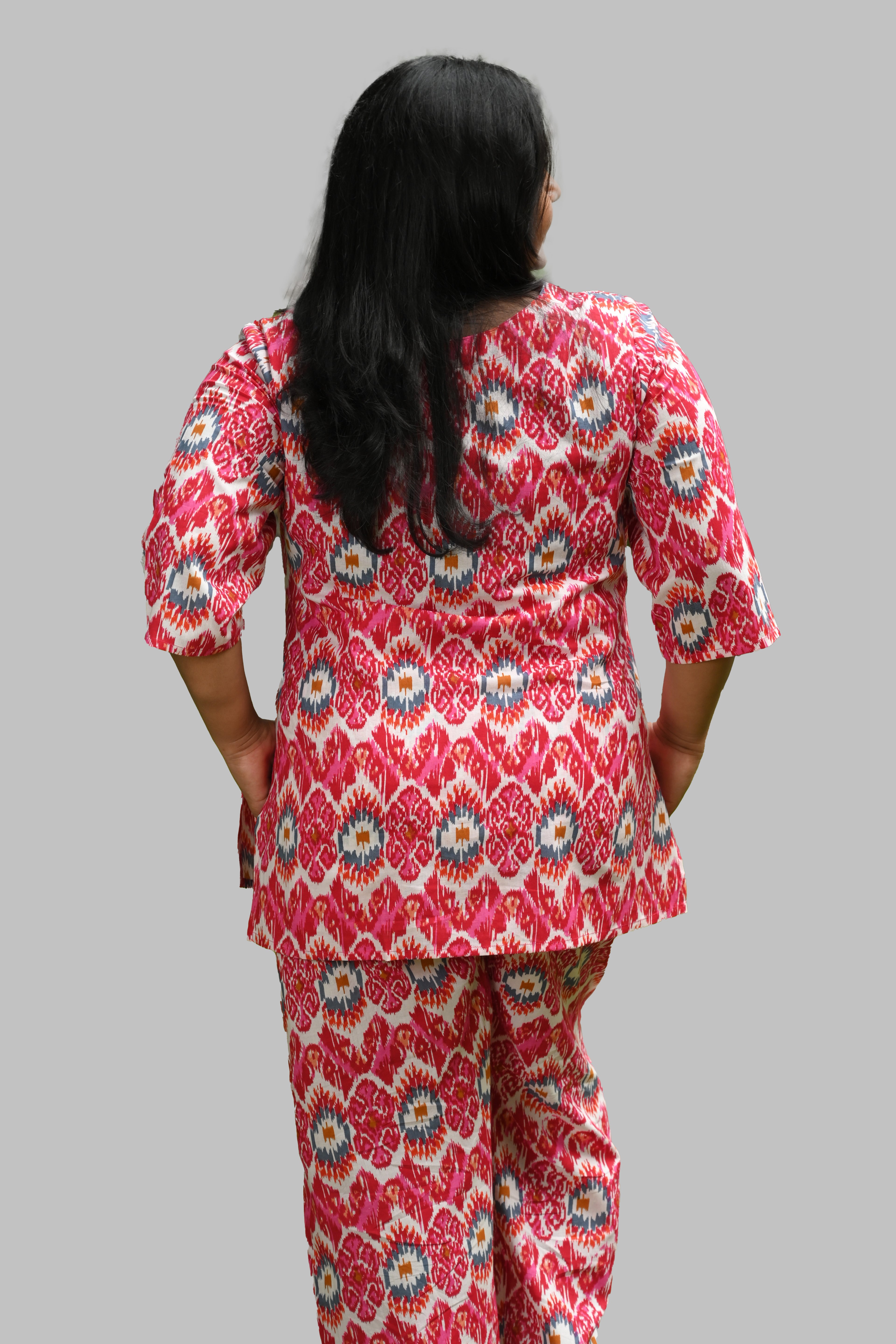 Pink Ikat Plus Size Cotton Printed Pyjama Set