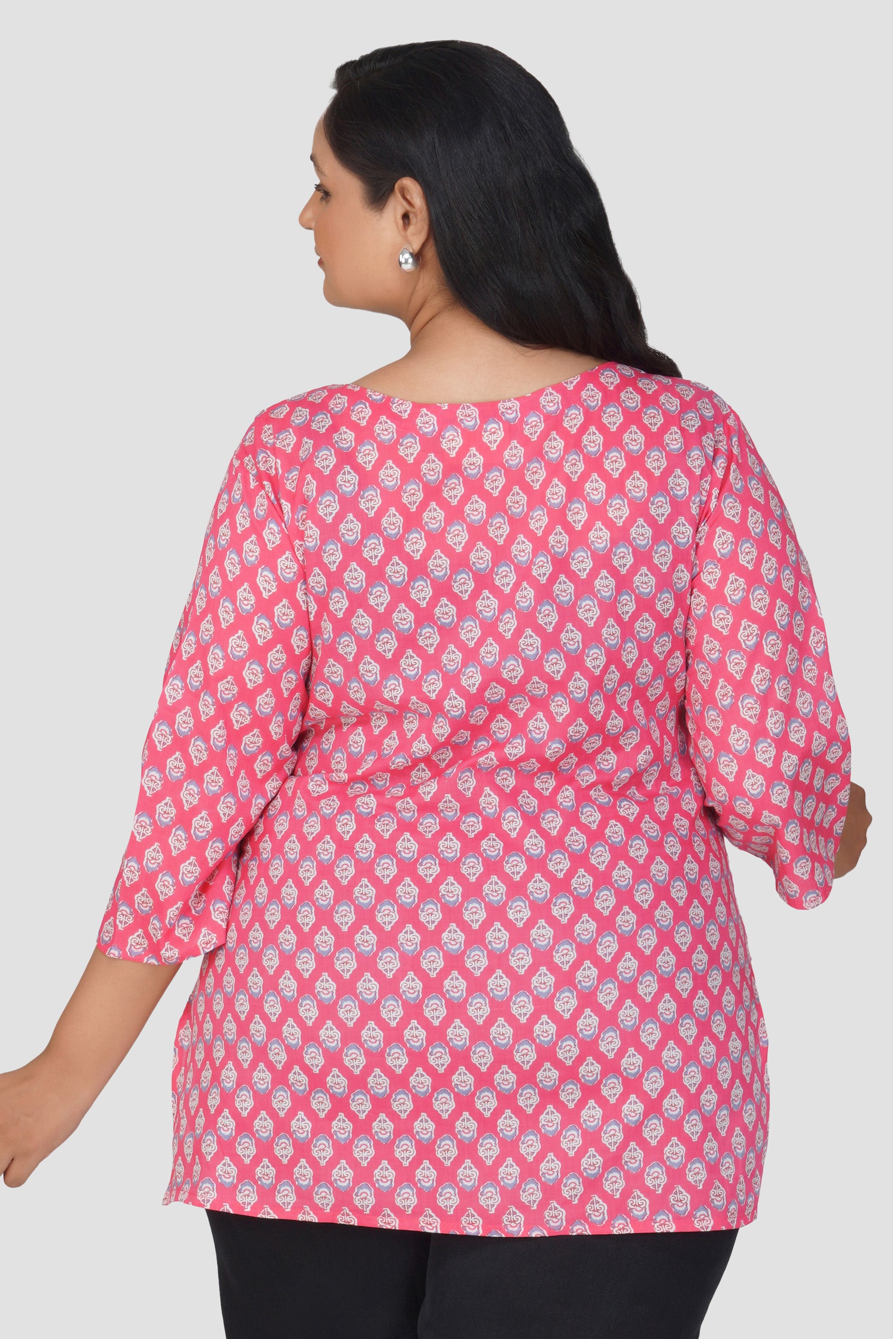 Pink Plus Size Cotton Printed Kurti
