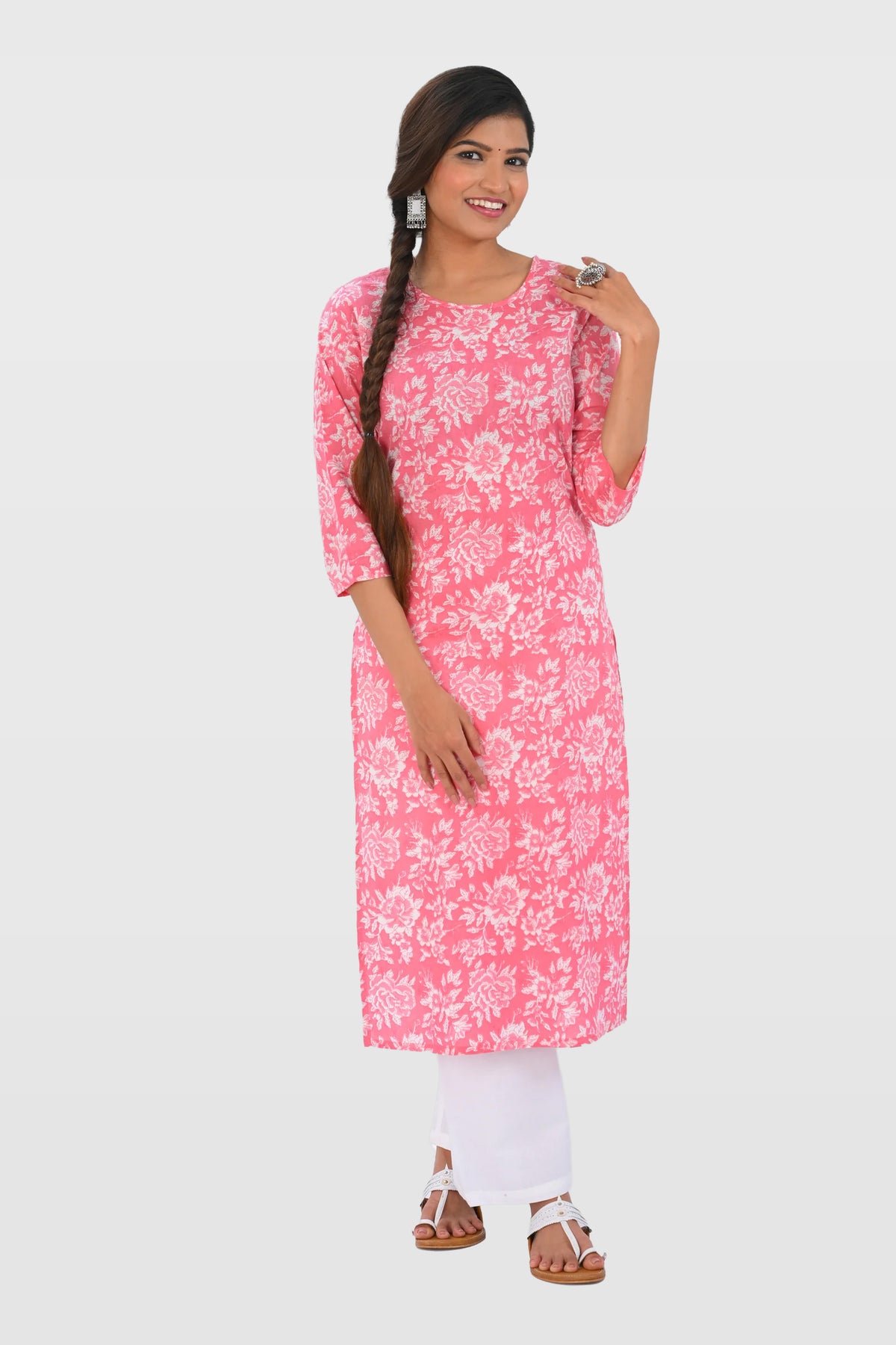 Pink Cotton Printed Kurta Set