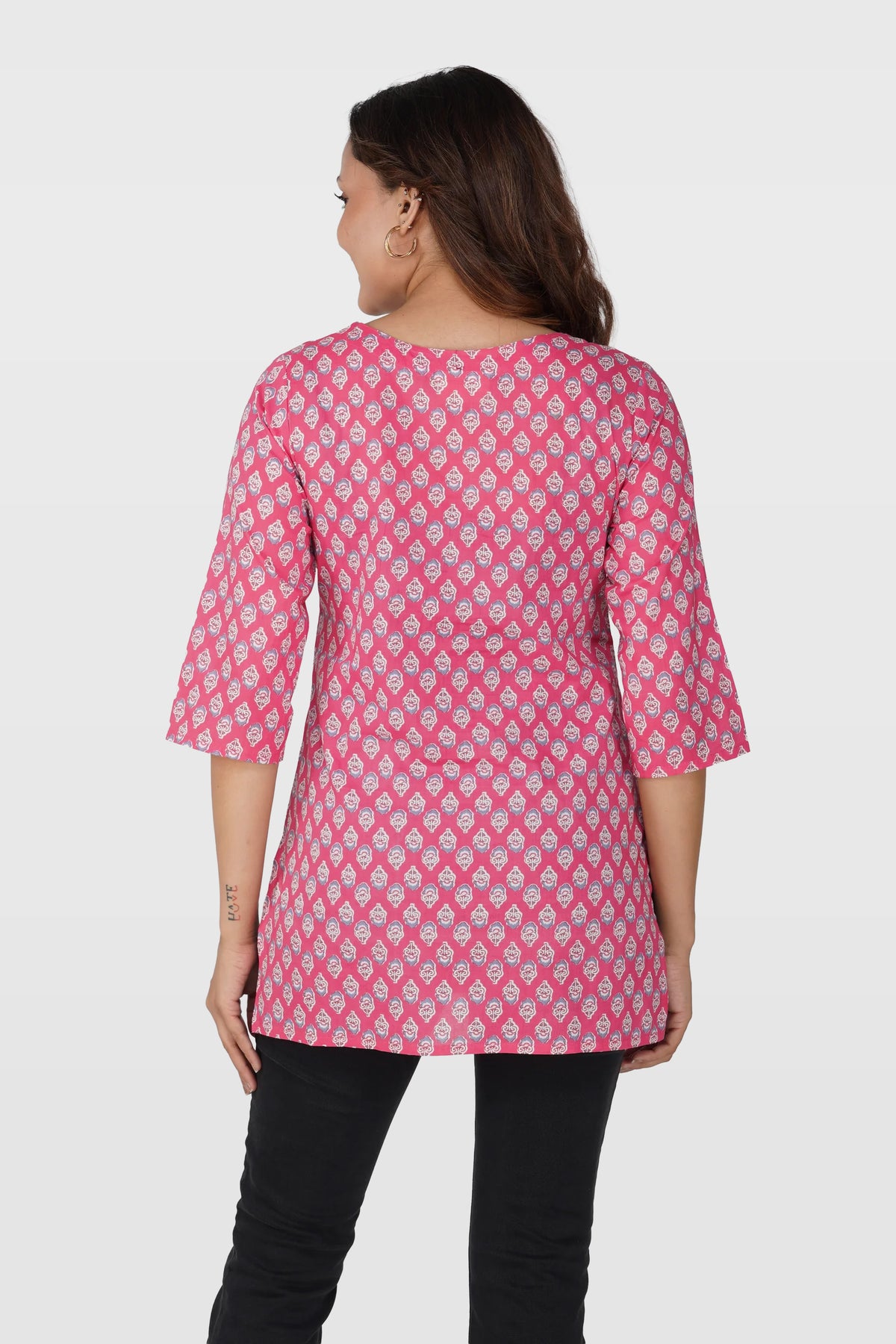 Pink Cotton Printed Kurti