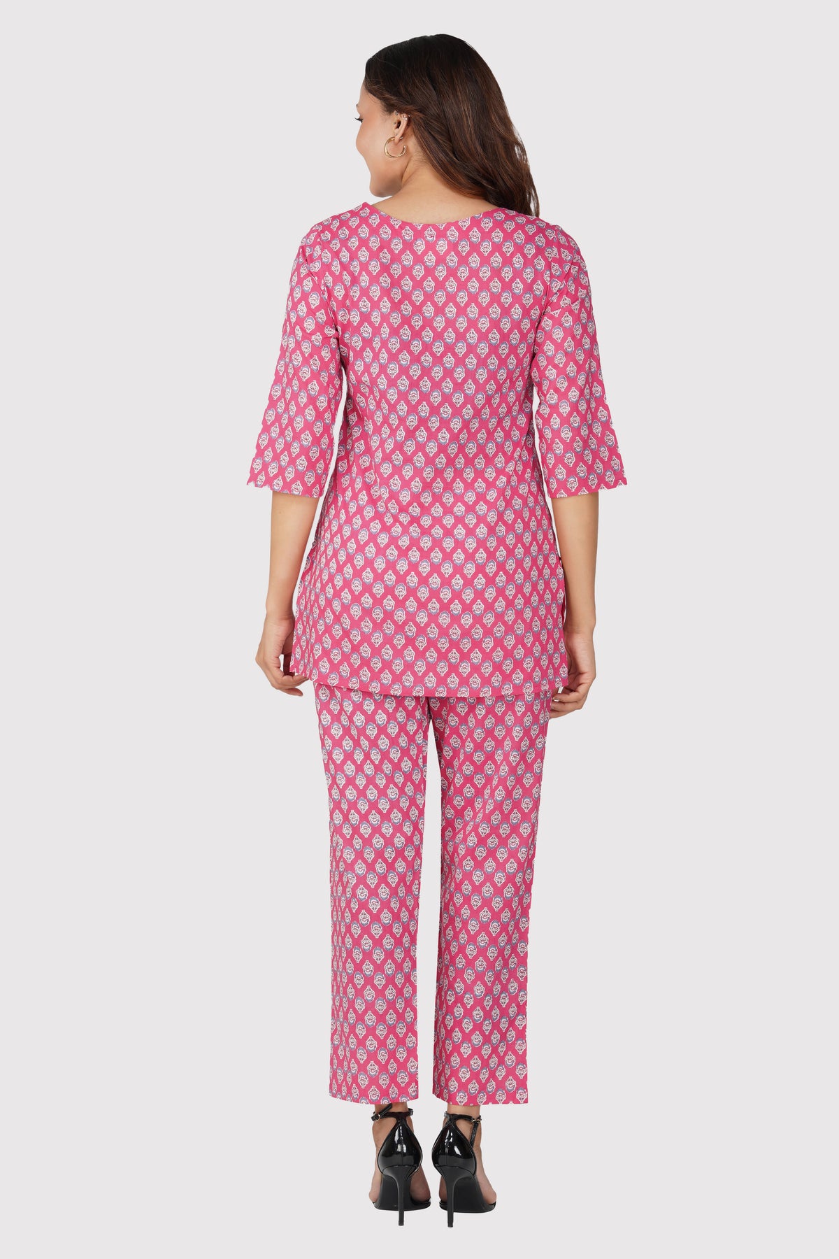 Pink Cotton Printed Pyjama Set