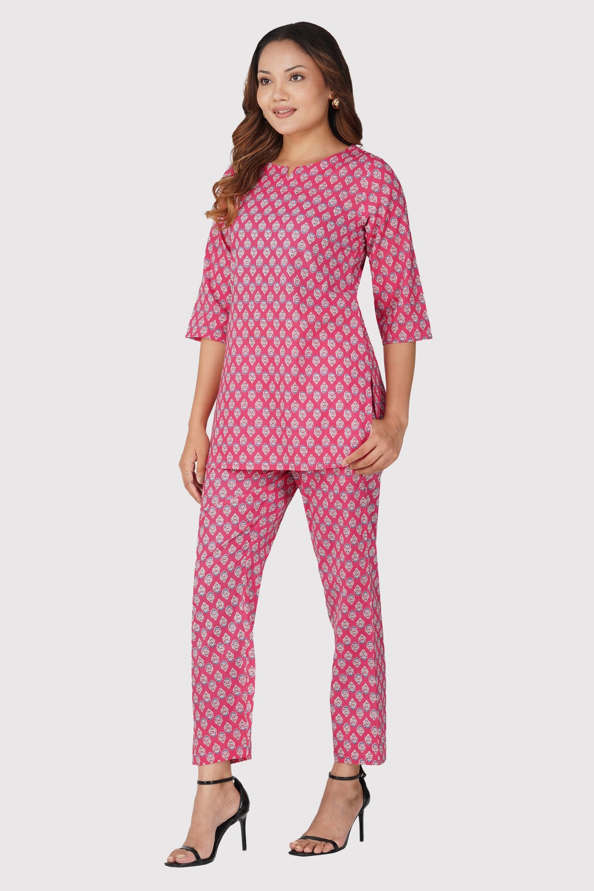 Pink Cotton Printed Pyjama Set