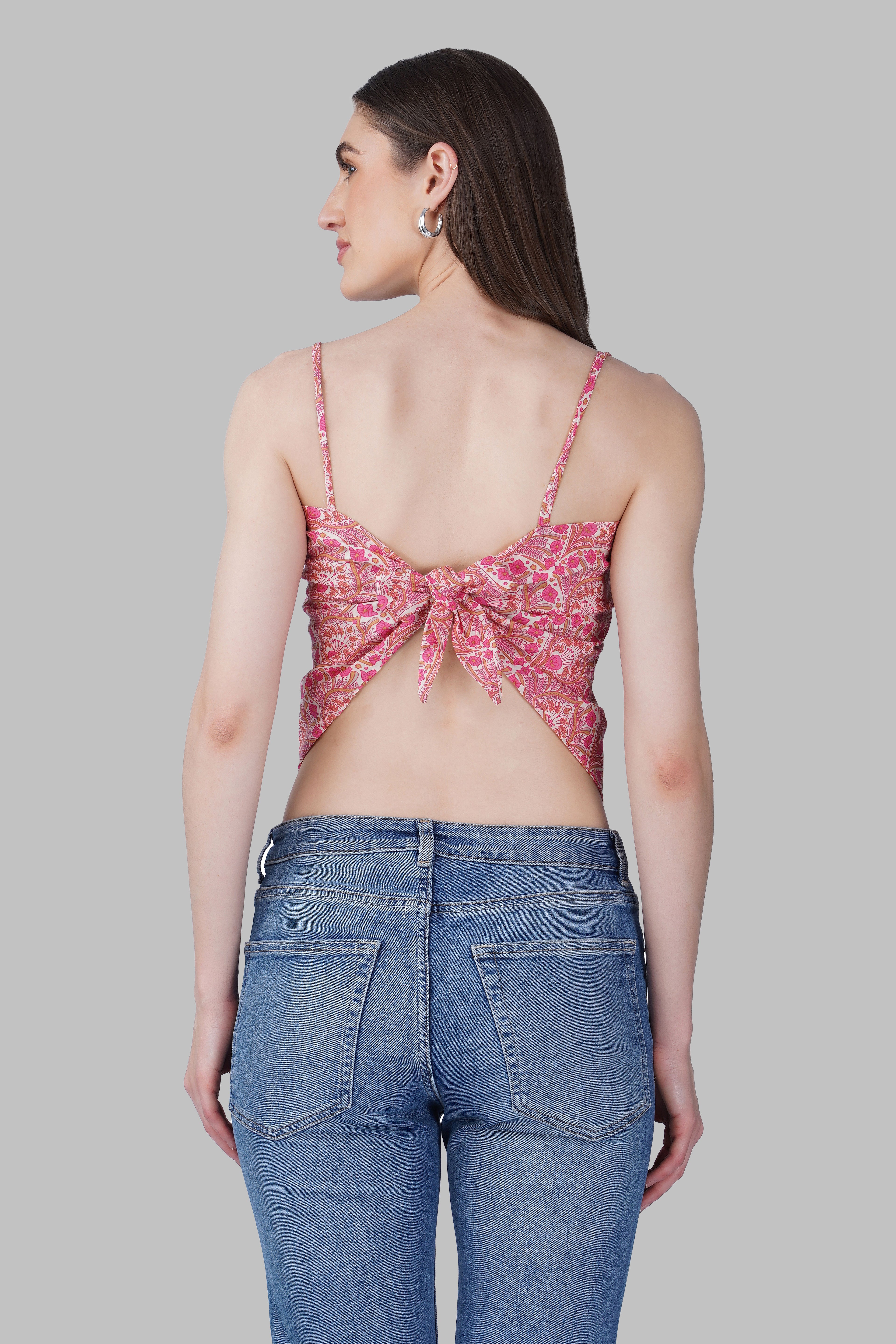 Pink Cotton Printed Scarf Top