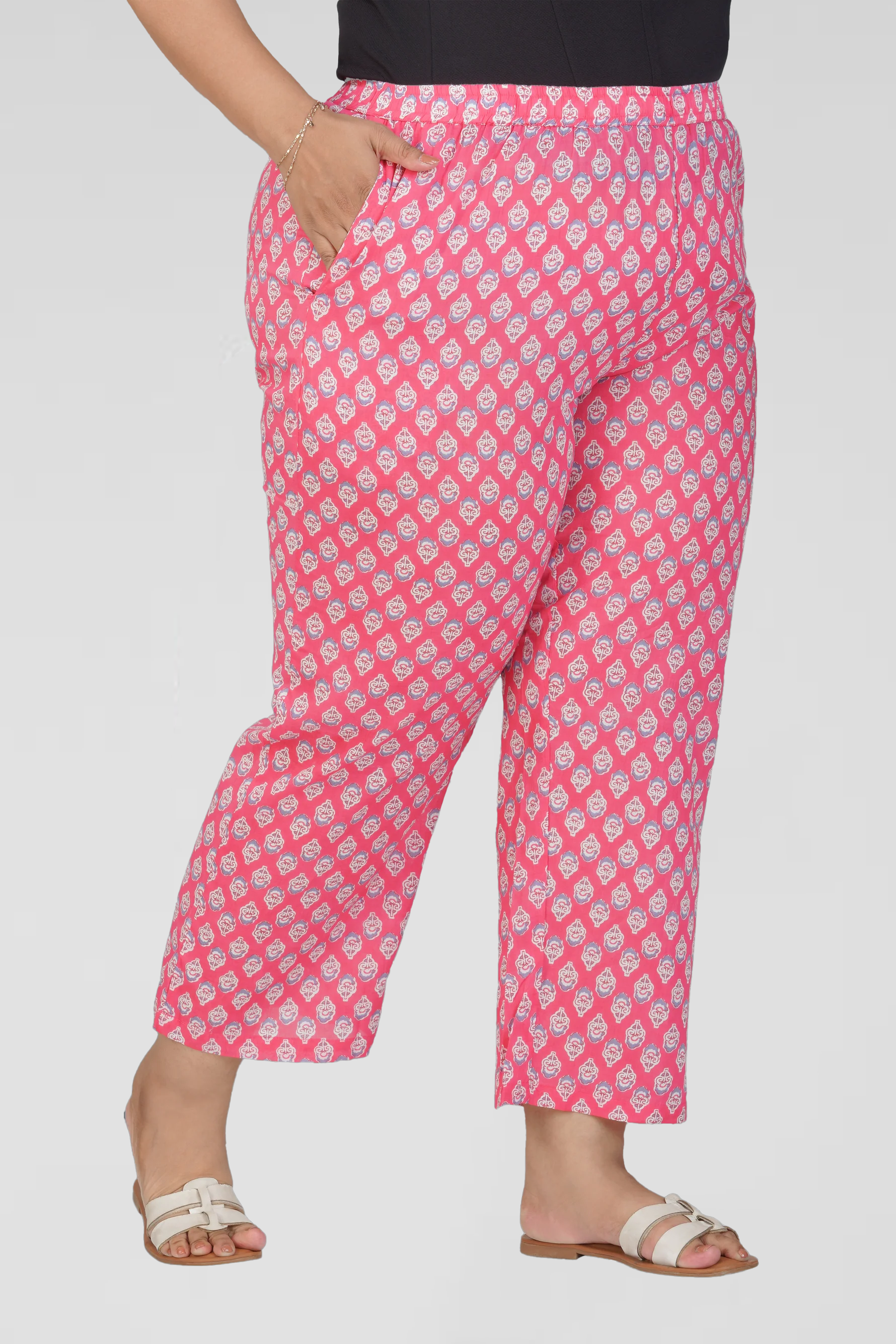 Pink Plus Size Cotton Printed Bottom