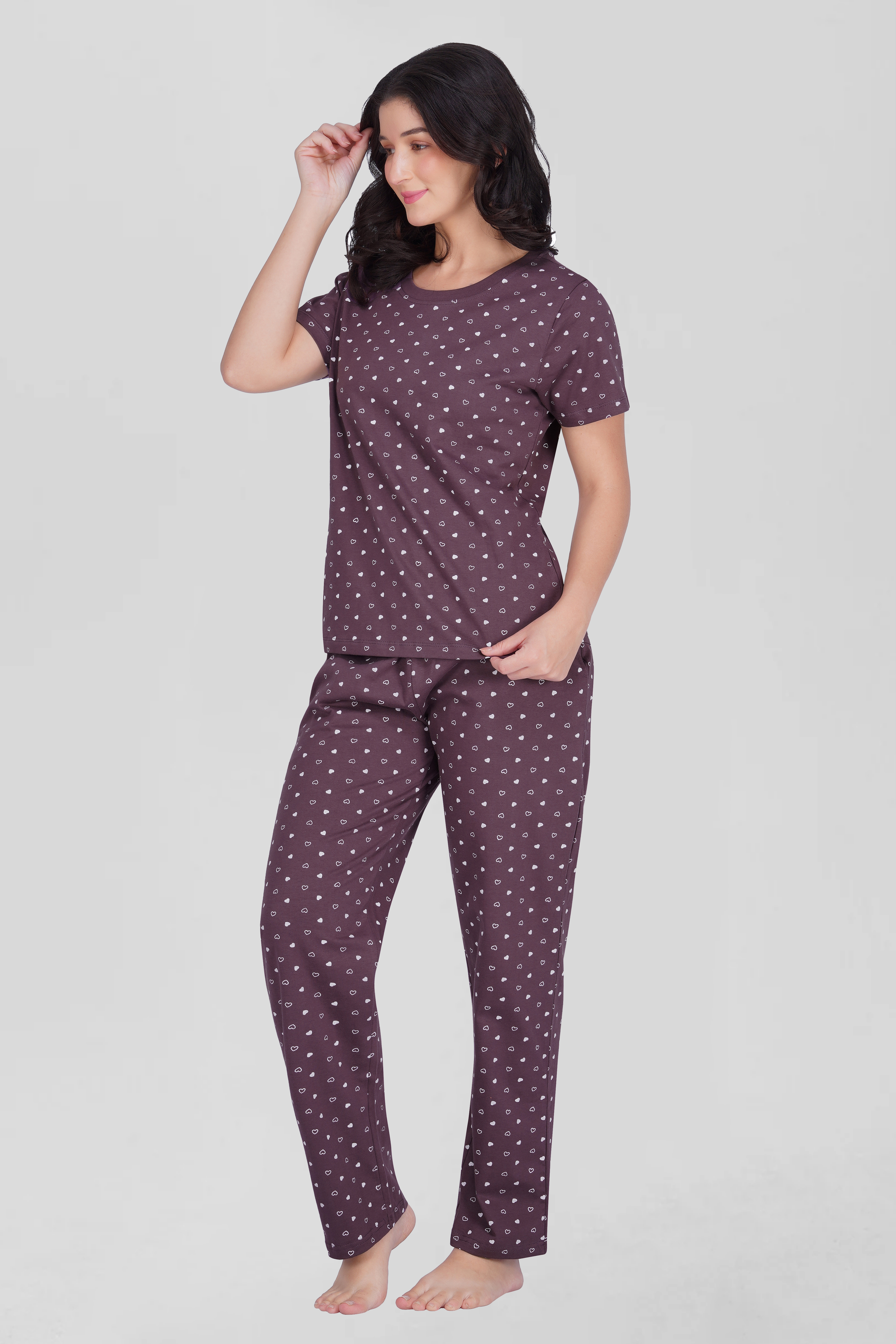 Plum Cotton Printed Pyjama Set