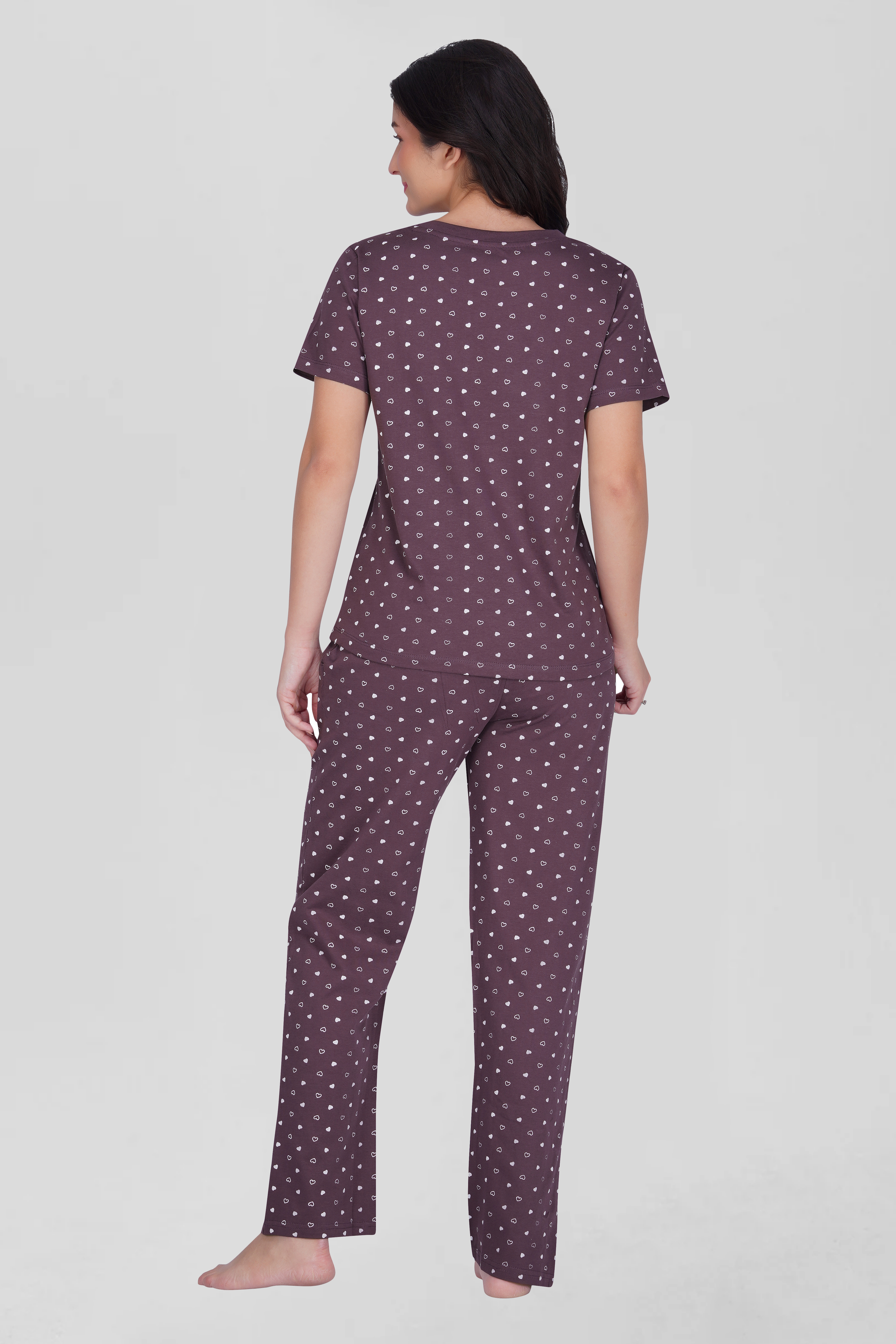 Plum Cotton Printed Pyjama Set