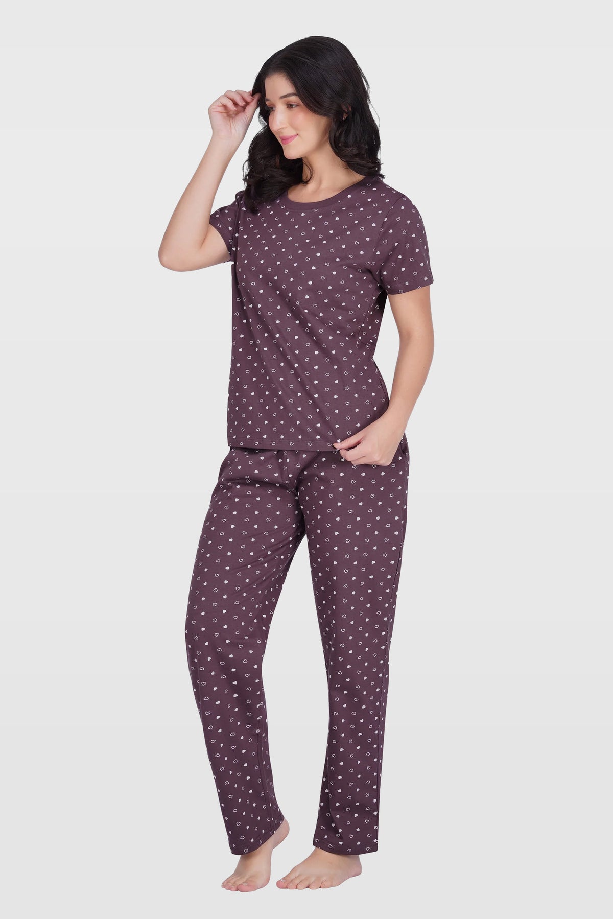 Plum Cotton Printed Pyjama Set