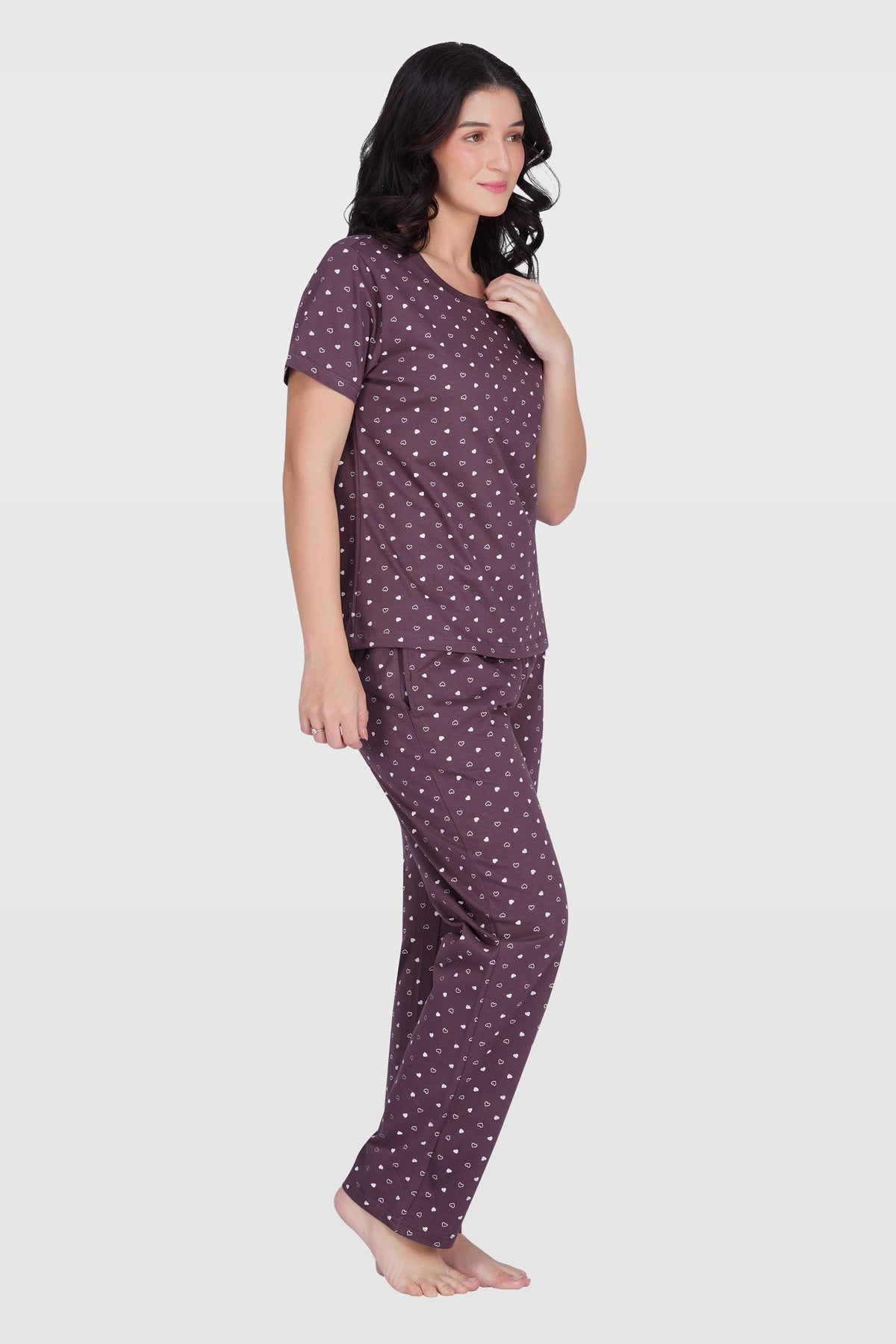 Plum Cotton Printed Pyjama Set