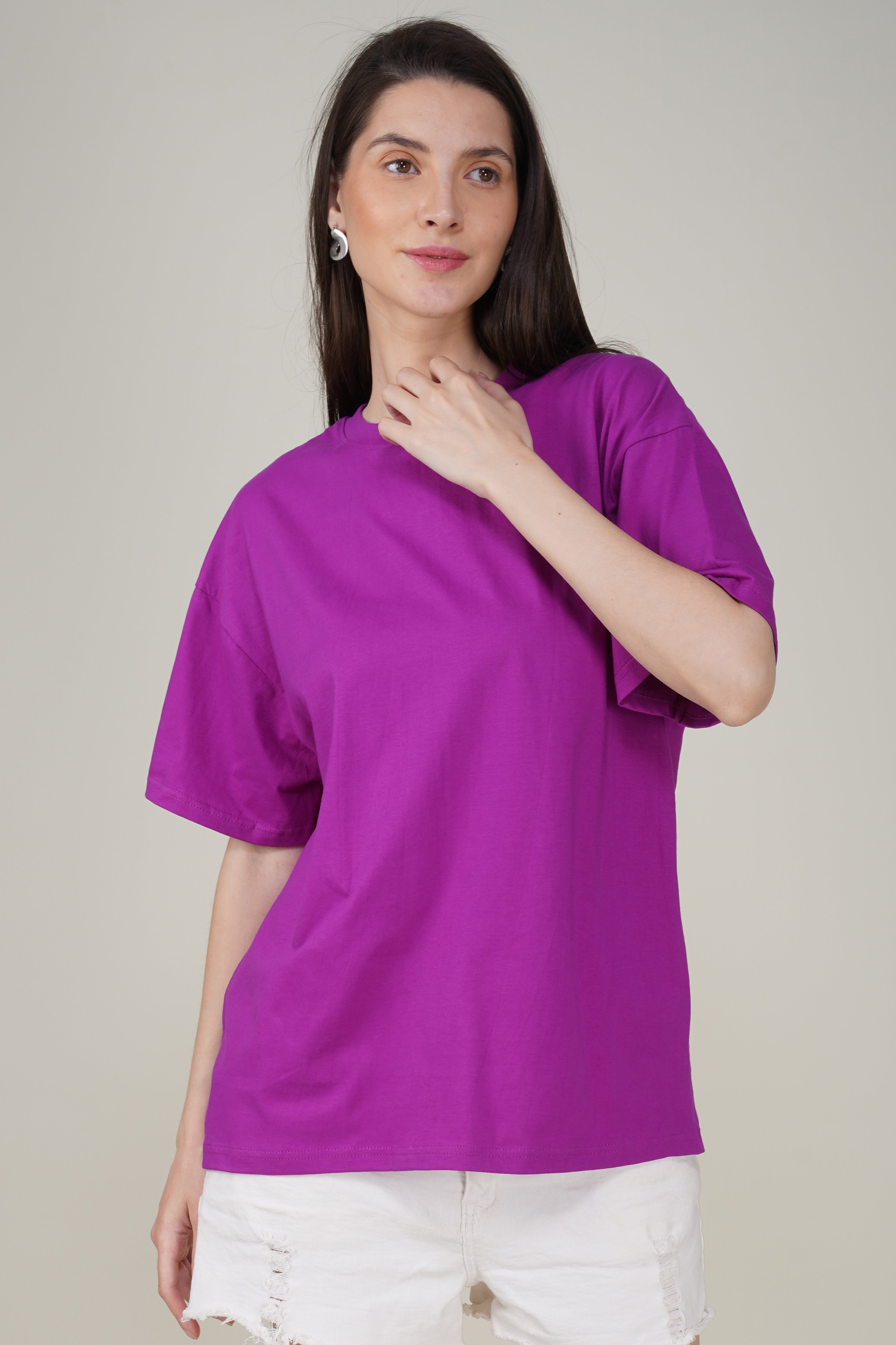 Purple Cotton Oversized Crew Neck T-Shirt