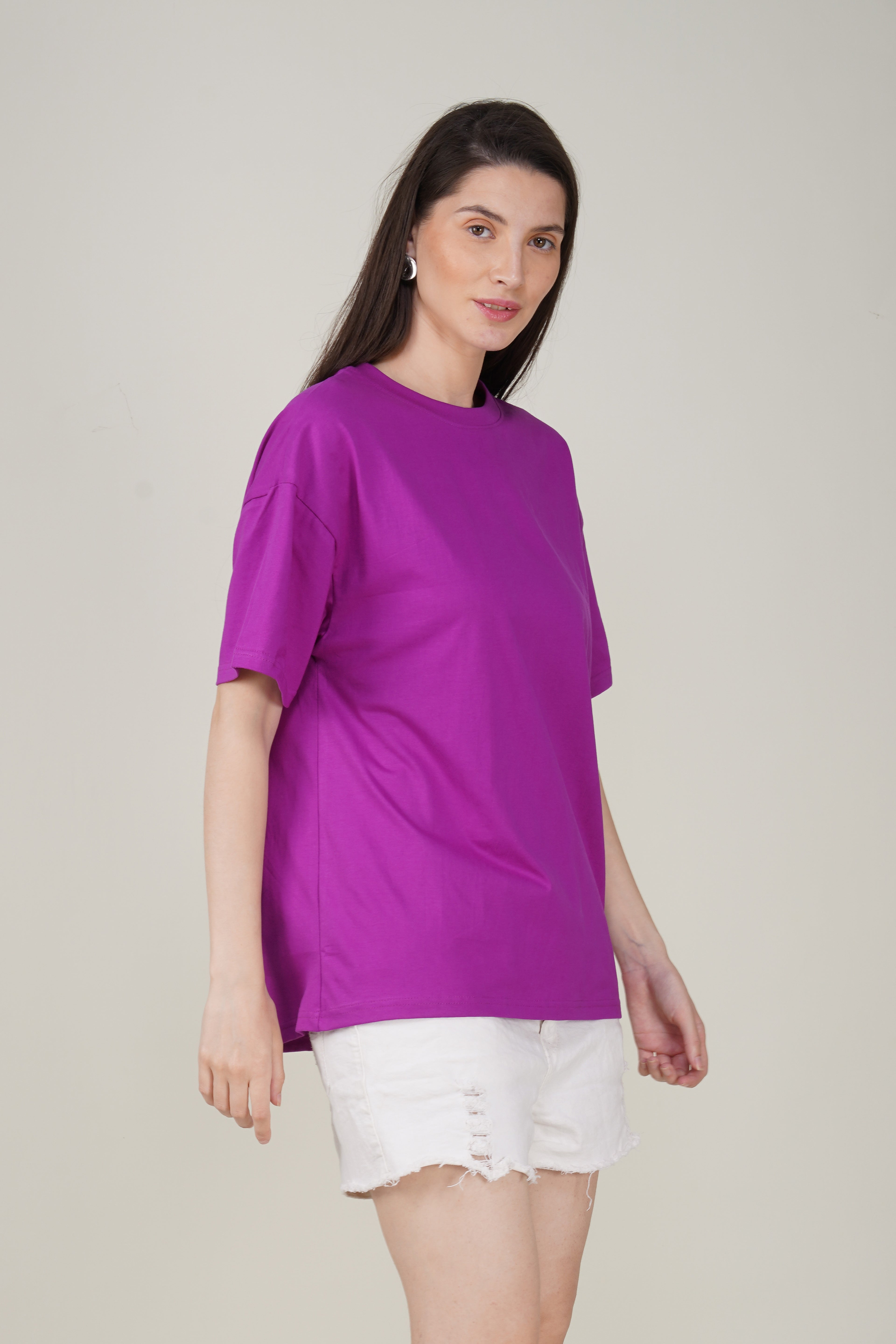 Purple Cotton Oversized Crew Neck T-Shirt