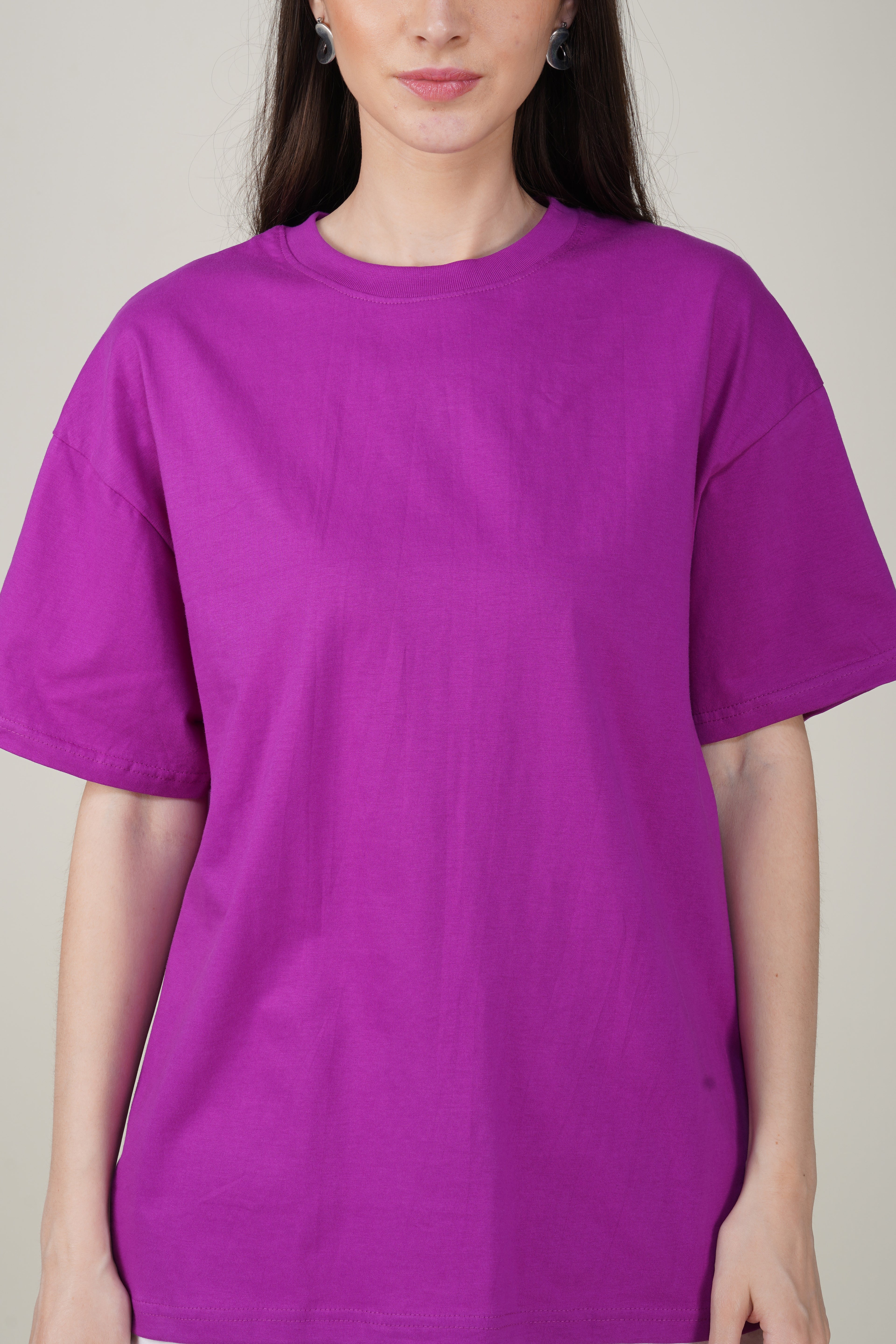 Purple Cotton Oversized Crew Neck T-Shirt