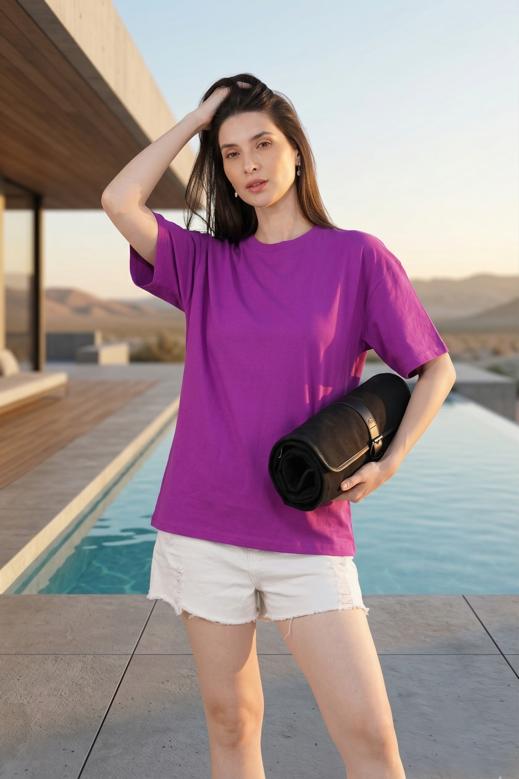 Purple Cotton Oversized Crew Neck T-Shirt