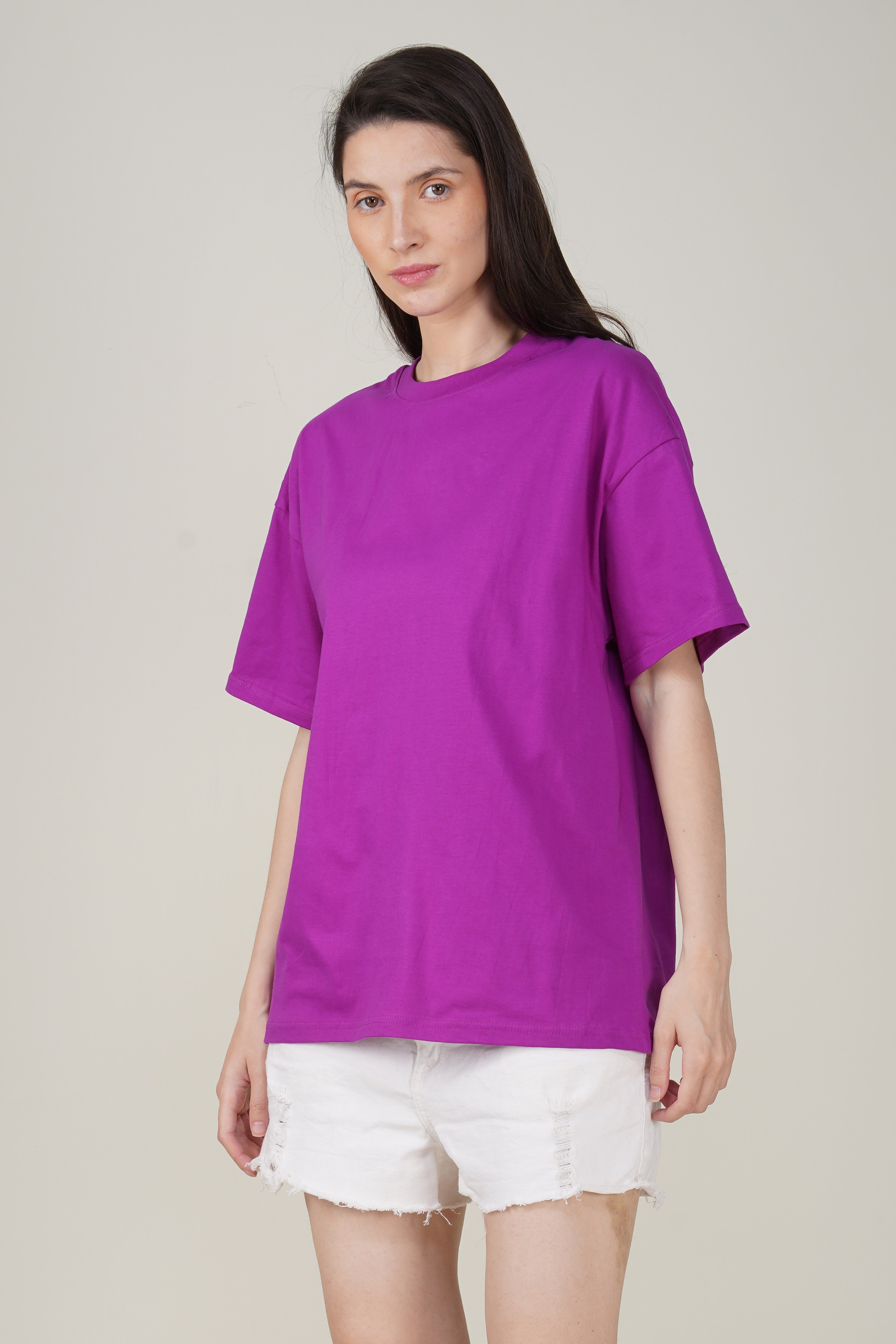 Purple Cotton Oversized Crew Neck T-Shirt