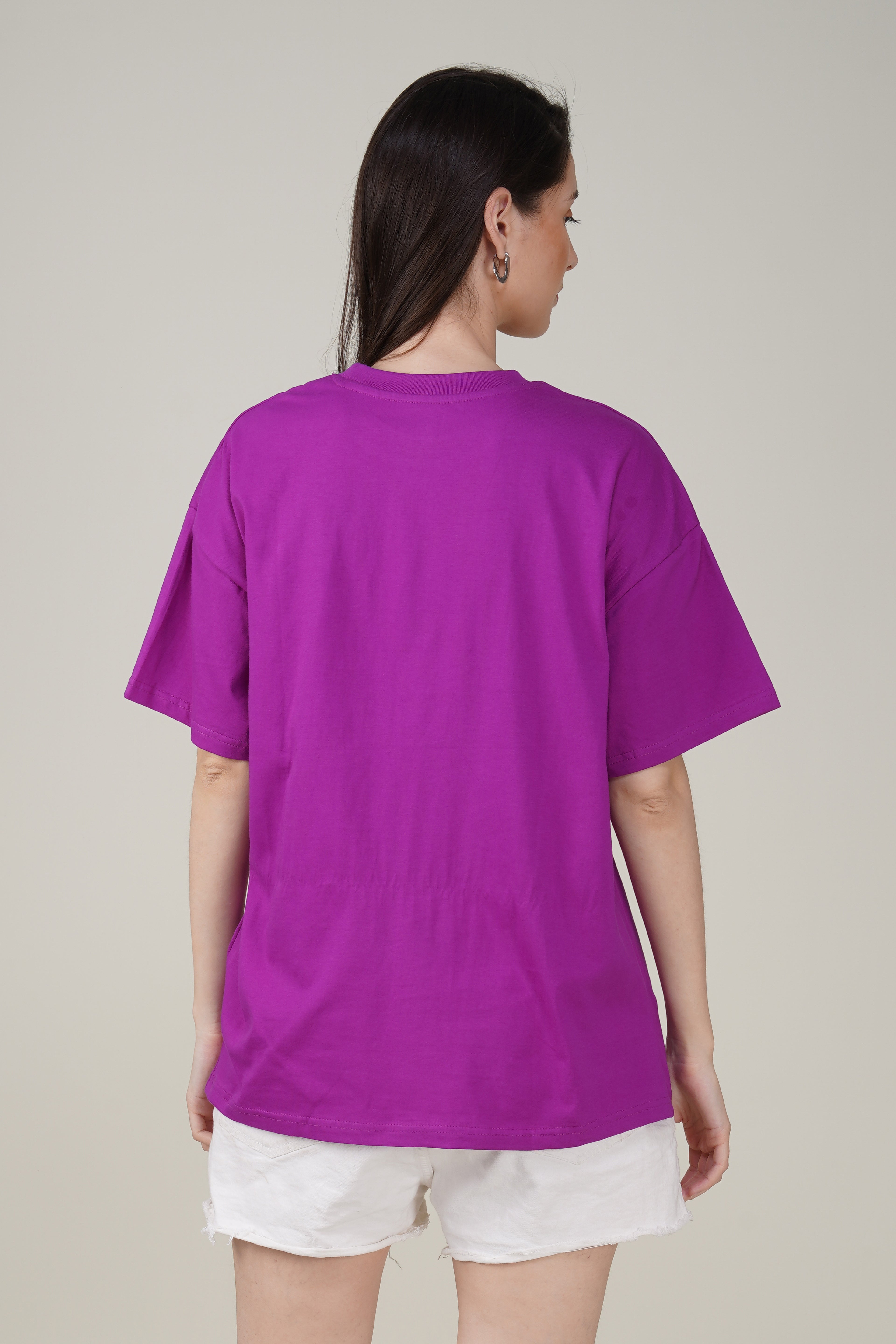 Purple Cotton Oversized Crew Neck T-Shirt