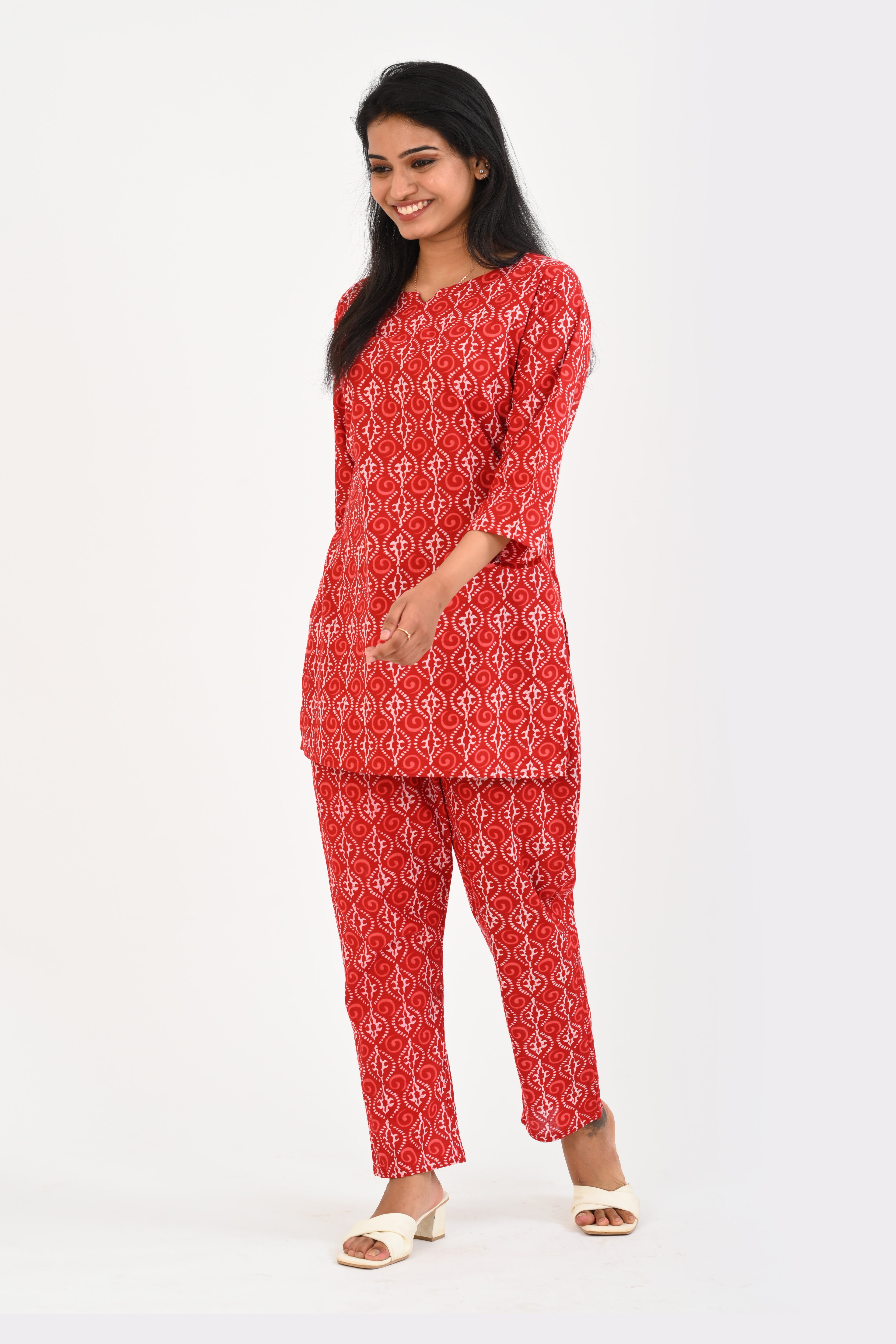 Red Cotton Printed Pyjama Set