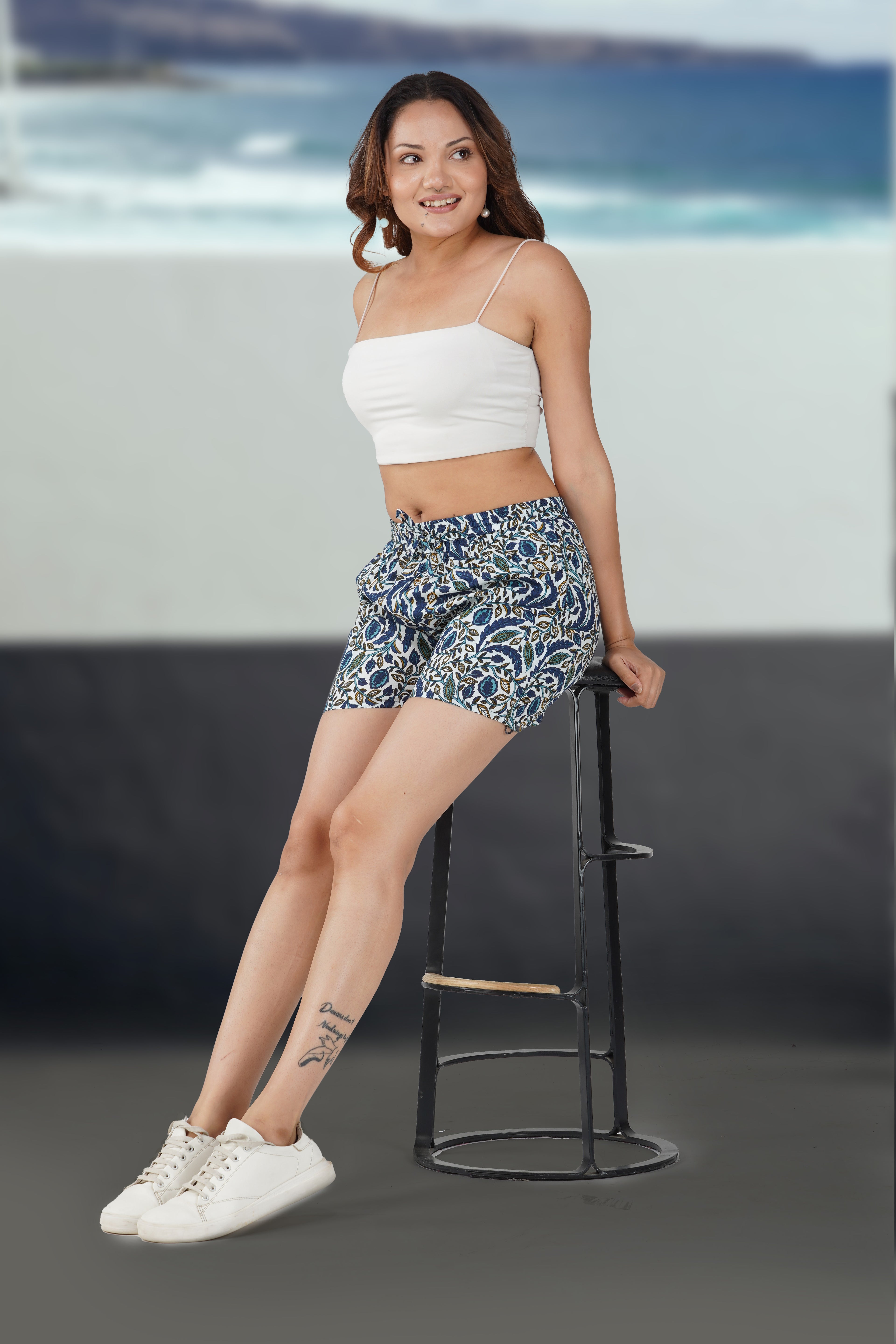 Regal Blue Cotton Printed Shorts