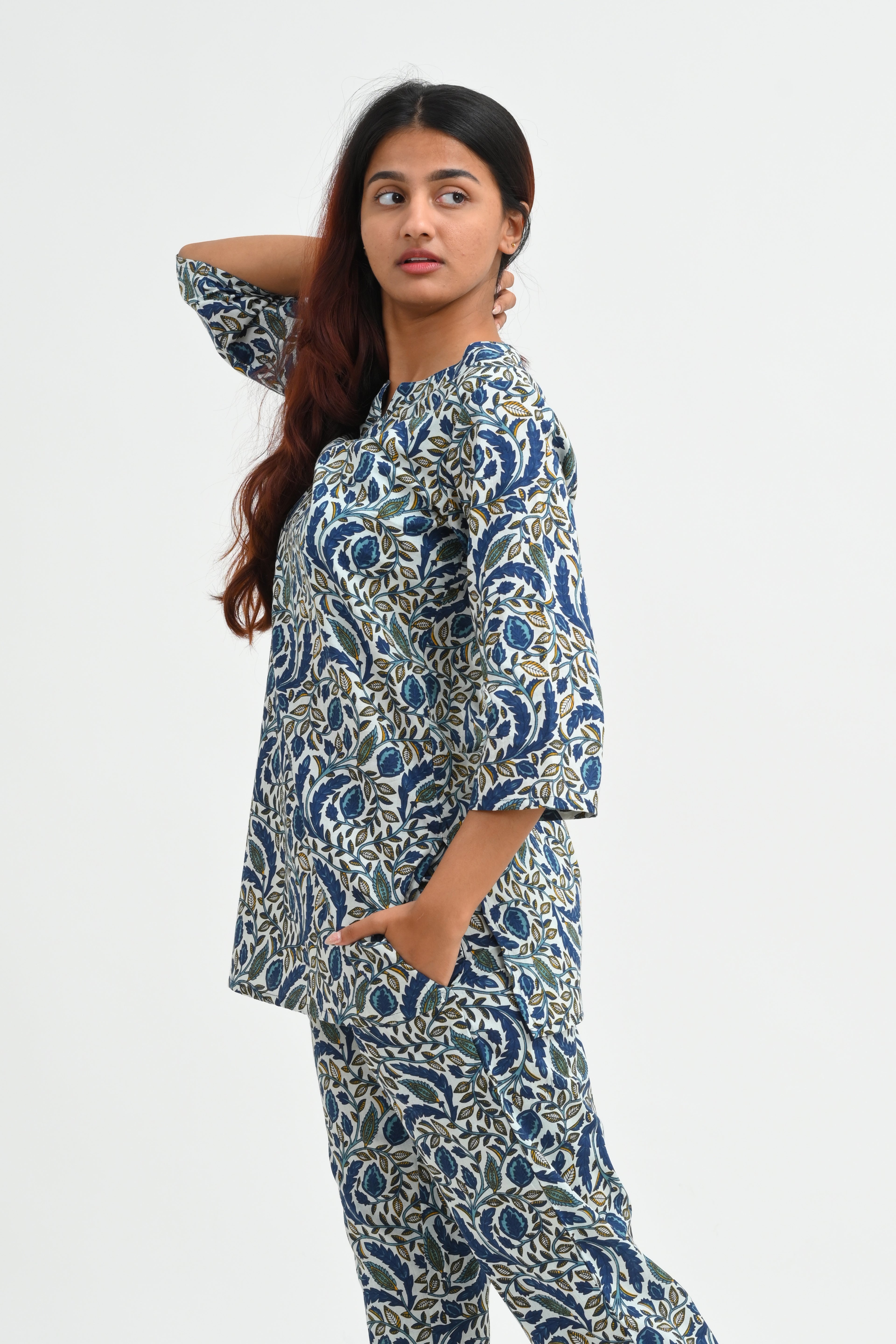 Regal Blue Cotton Printed Pyjama Set