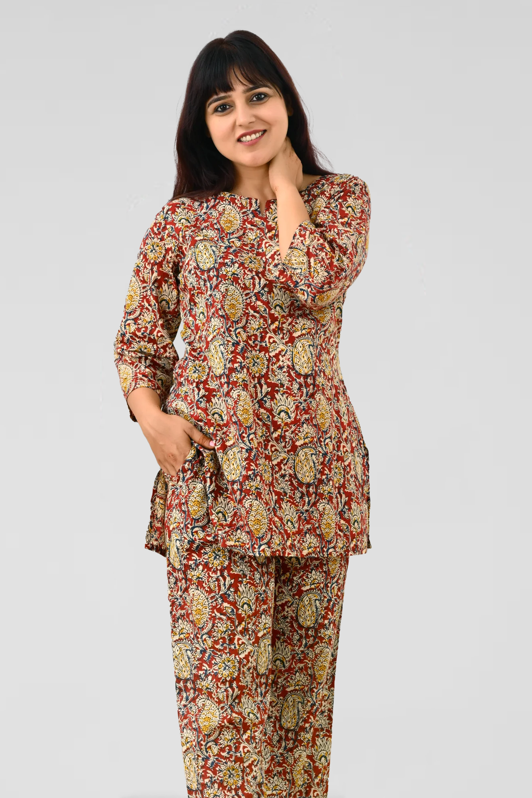 Red Paisley Cotton Printed Pyjama Set