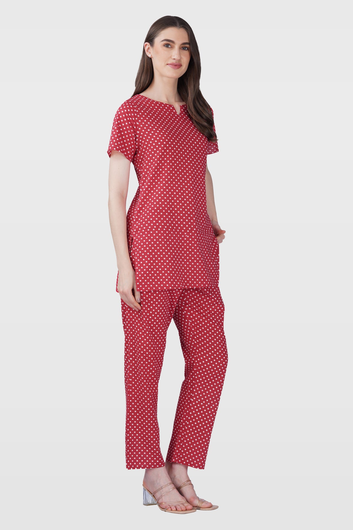 Red Cotton Printed Pyjama Set