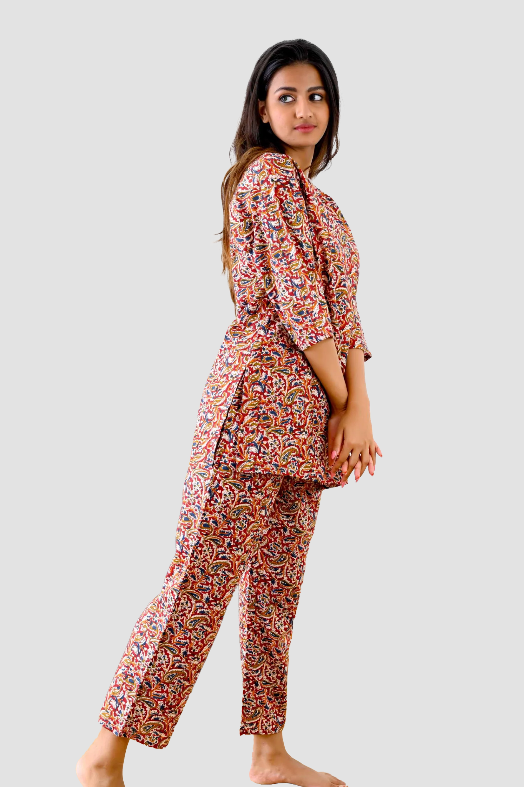 Red Cotton Printed Pyjama Set