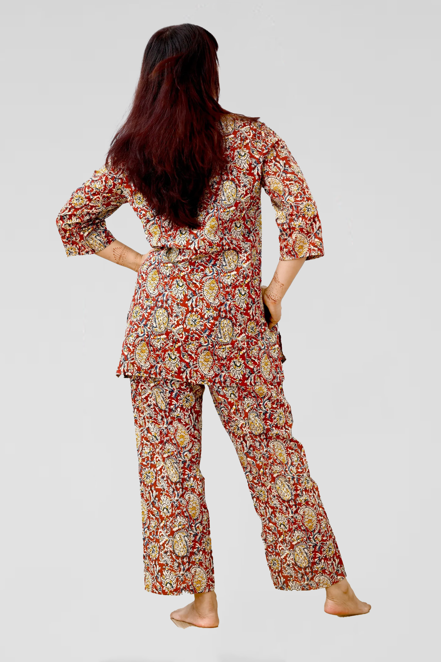 Red Paisley Cotton Printed Pyjama Set