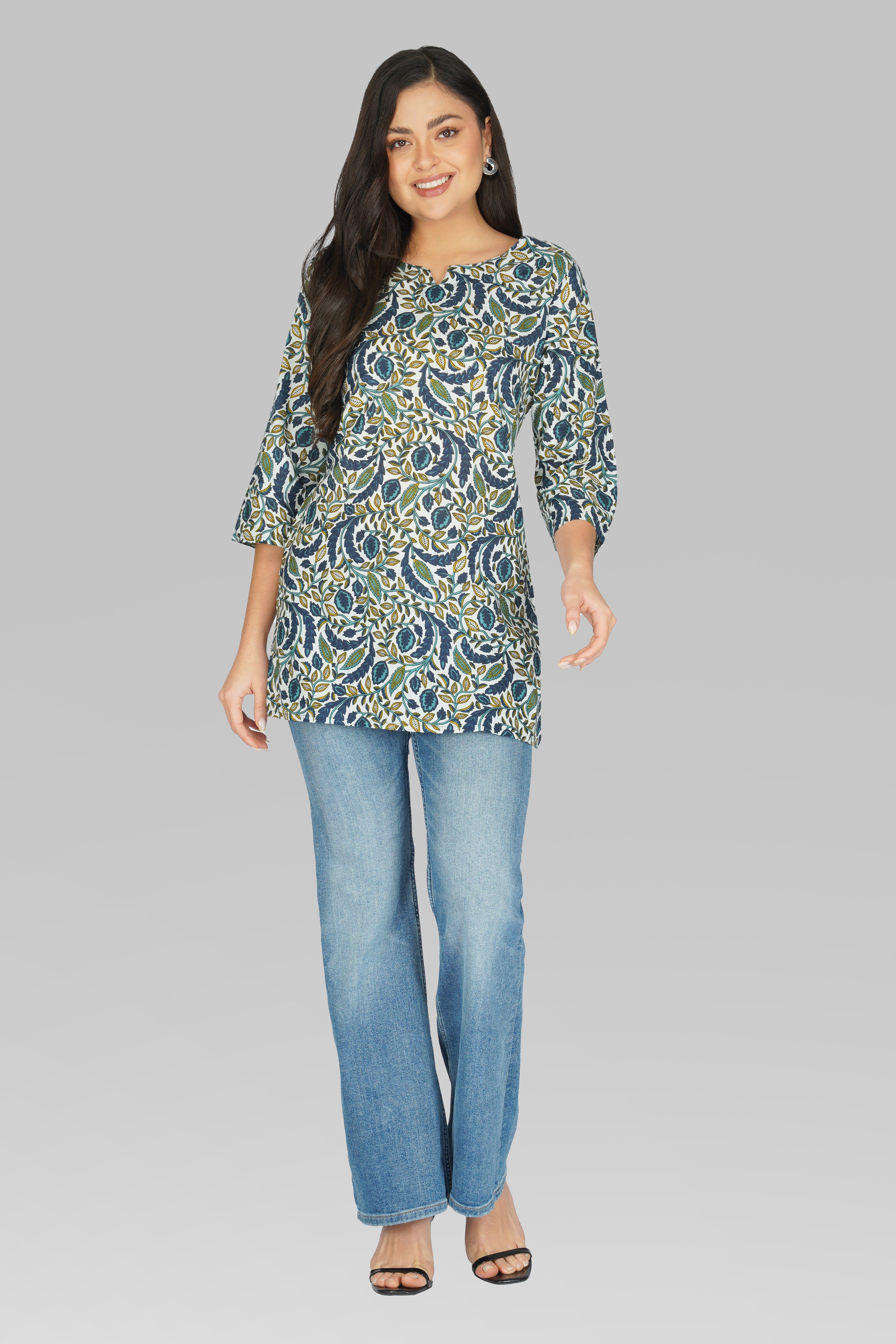 Regal Blue Cotton Printed Kurti