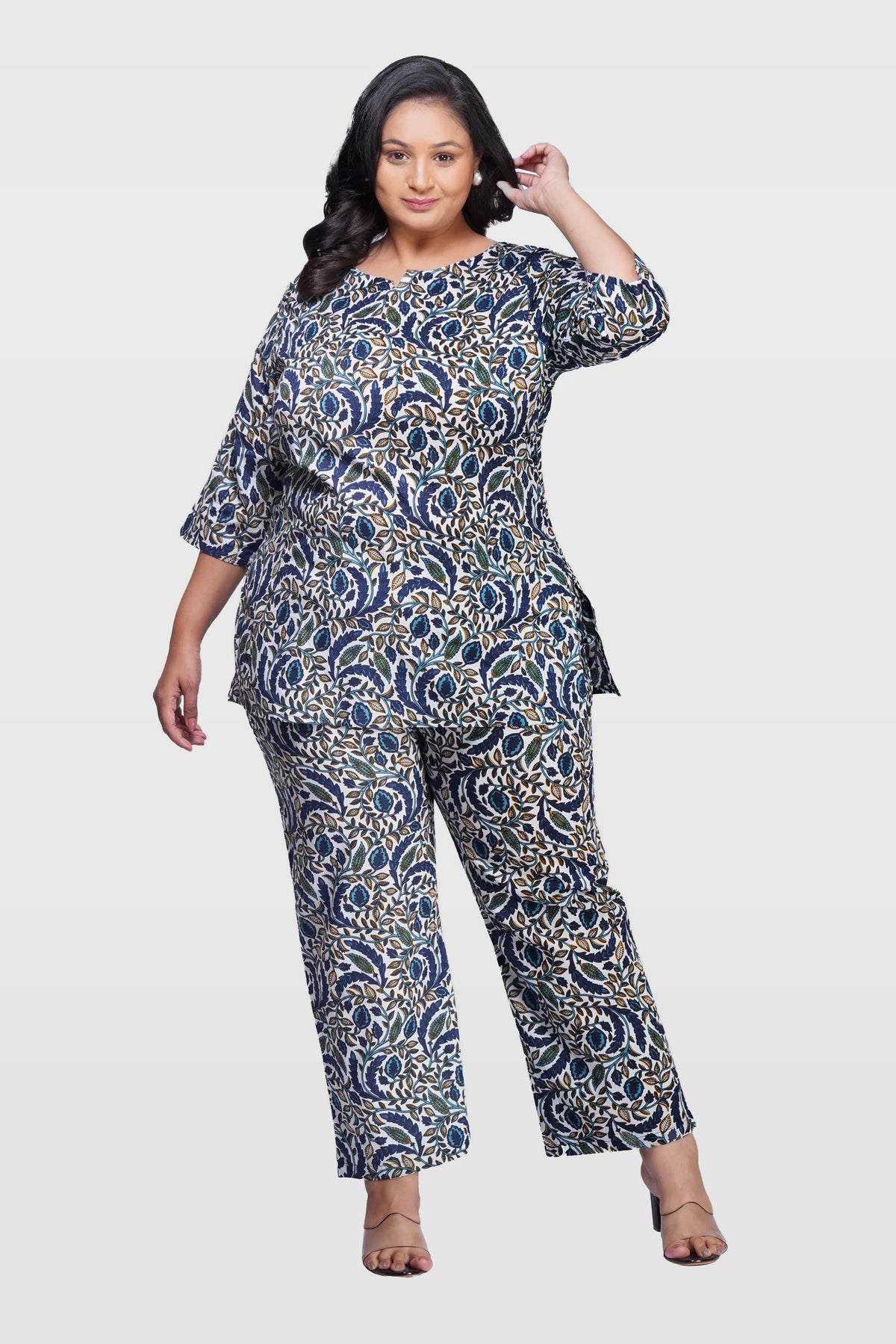 Regal Blue Plus Size Cotton Printed Pyjama Set