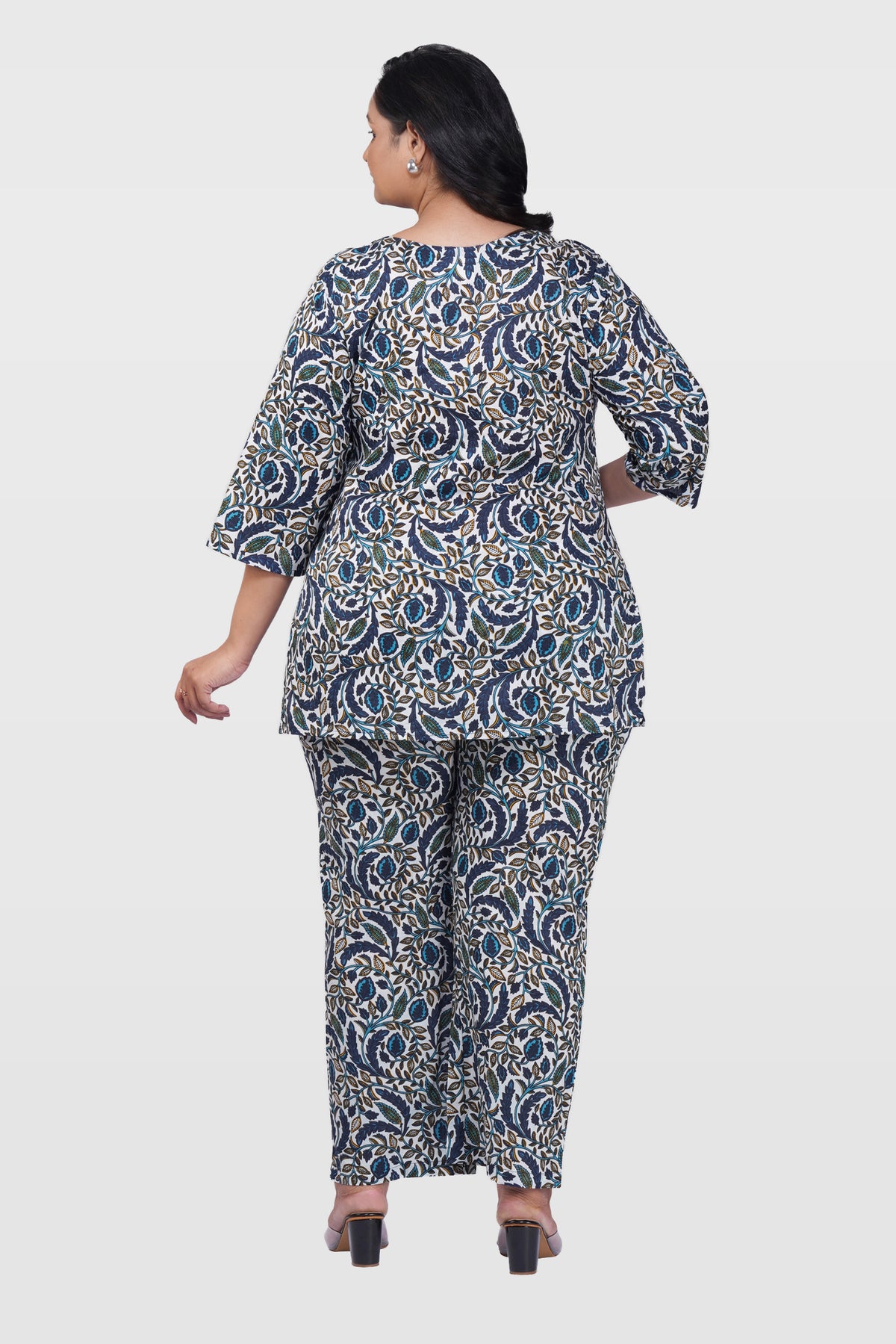 Regal Blue Plus Size Cotton Printed Pyjama Set