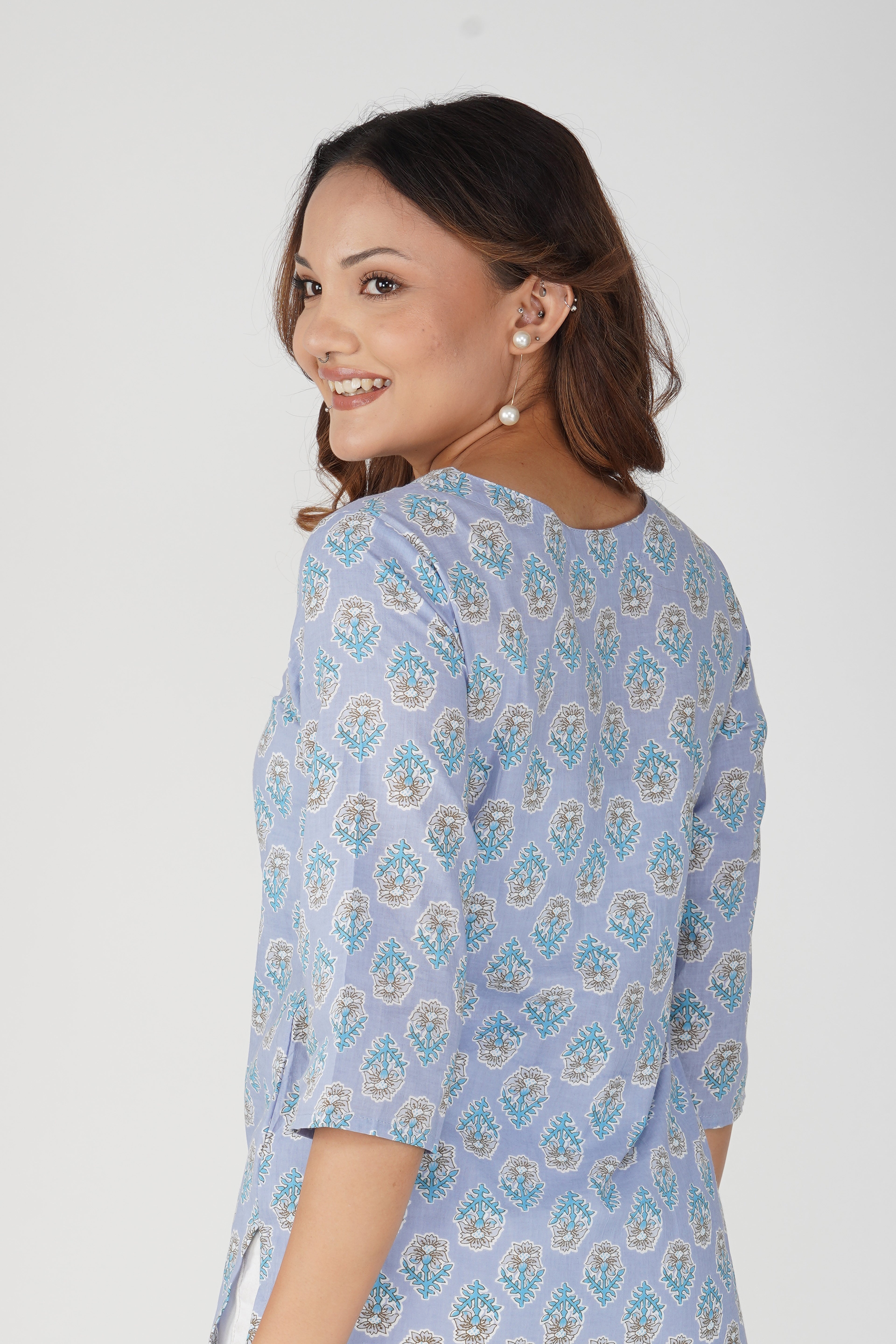 Echo Blue Cotton Printed Kurti