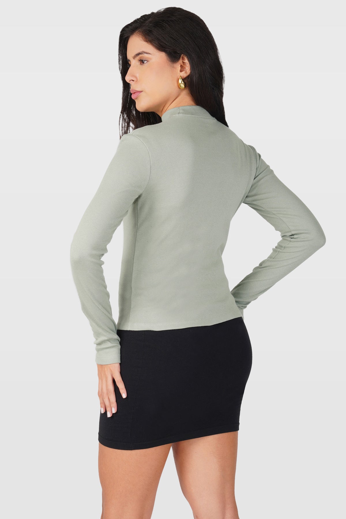 Sea Green Ribbed Mock Neck Long Sleeve Top